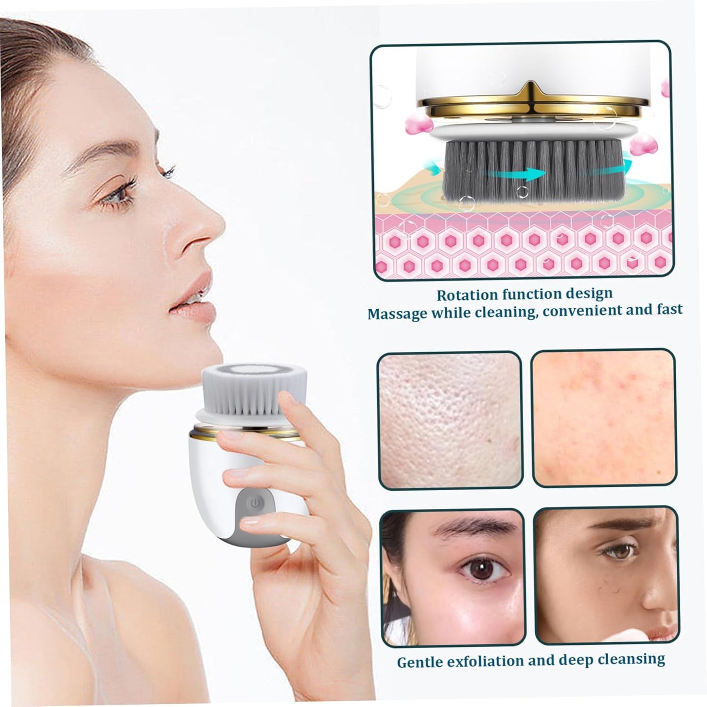Facial Cleansing Brush 2 Modes Waterproof Electric Face Scrubber, USB Rechargeable Exfoliating Face Brush Cleanser with 3 Heads for Exfoliating, Cleansing, Massaging ...