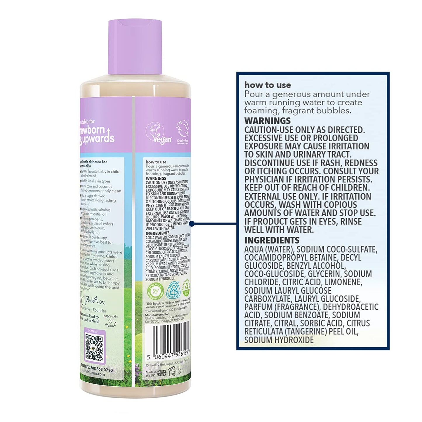 Childs Farm, Kids Bubble Bath for Dry, Sensitive Skin, Organic Tangerine, Gently Cleanses & Soothes, Vegan, Cruelty-Free, 16.9 fl oz