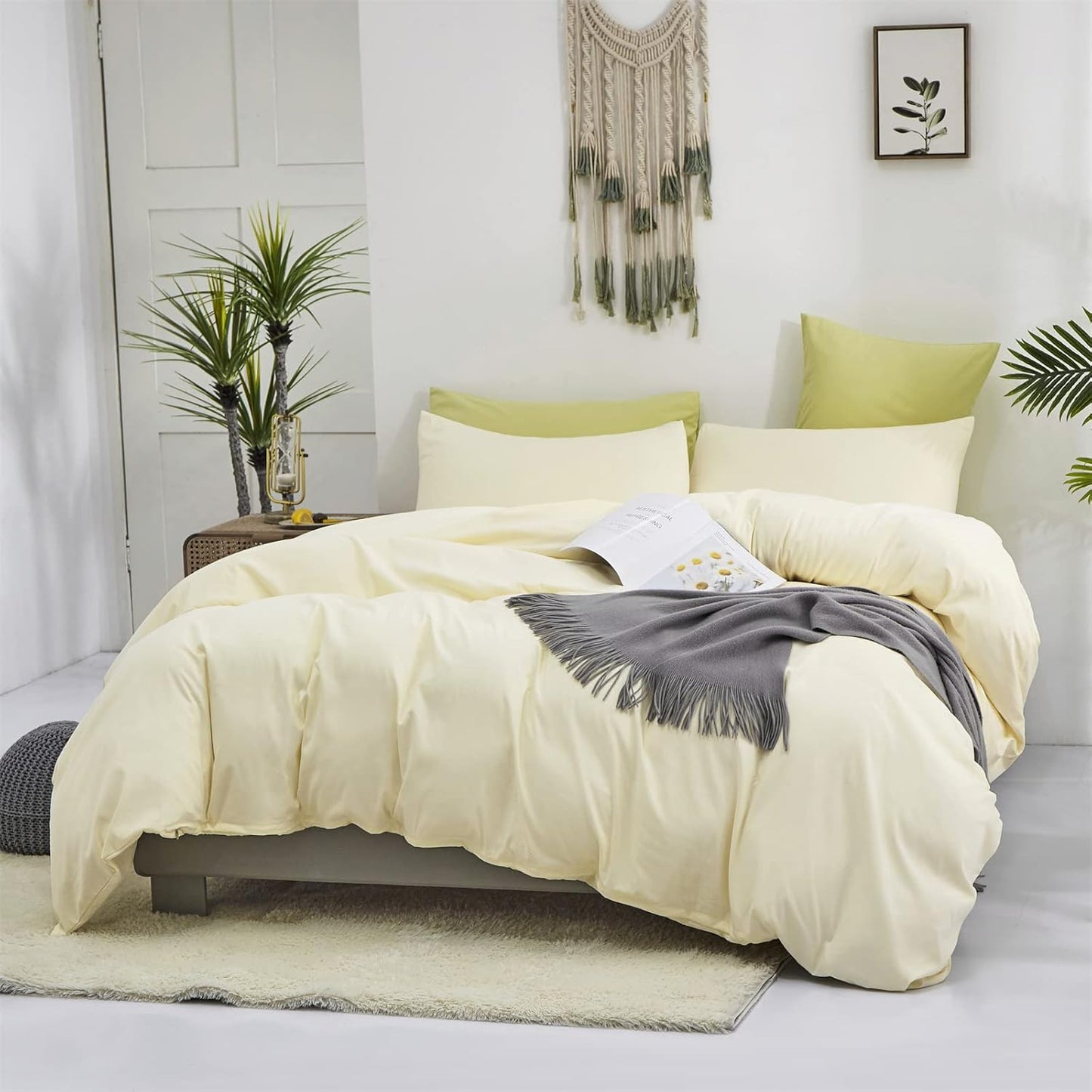 Cottonight Ivory Comforter Set Queen Beige White Bedding Comforter Set Full Off White Solid Blanket Quilts Cotton Modern Soft Breathable Modern Simple Ivory Bedding Set for Women Men Queen Bed