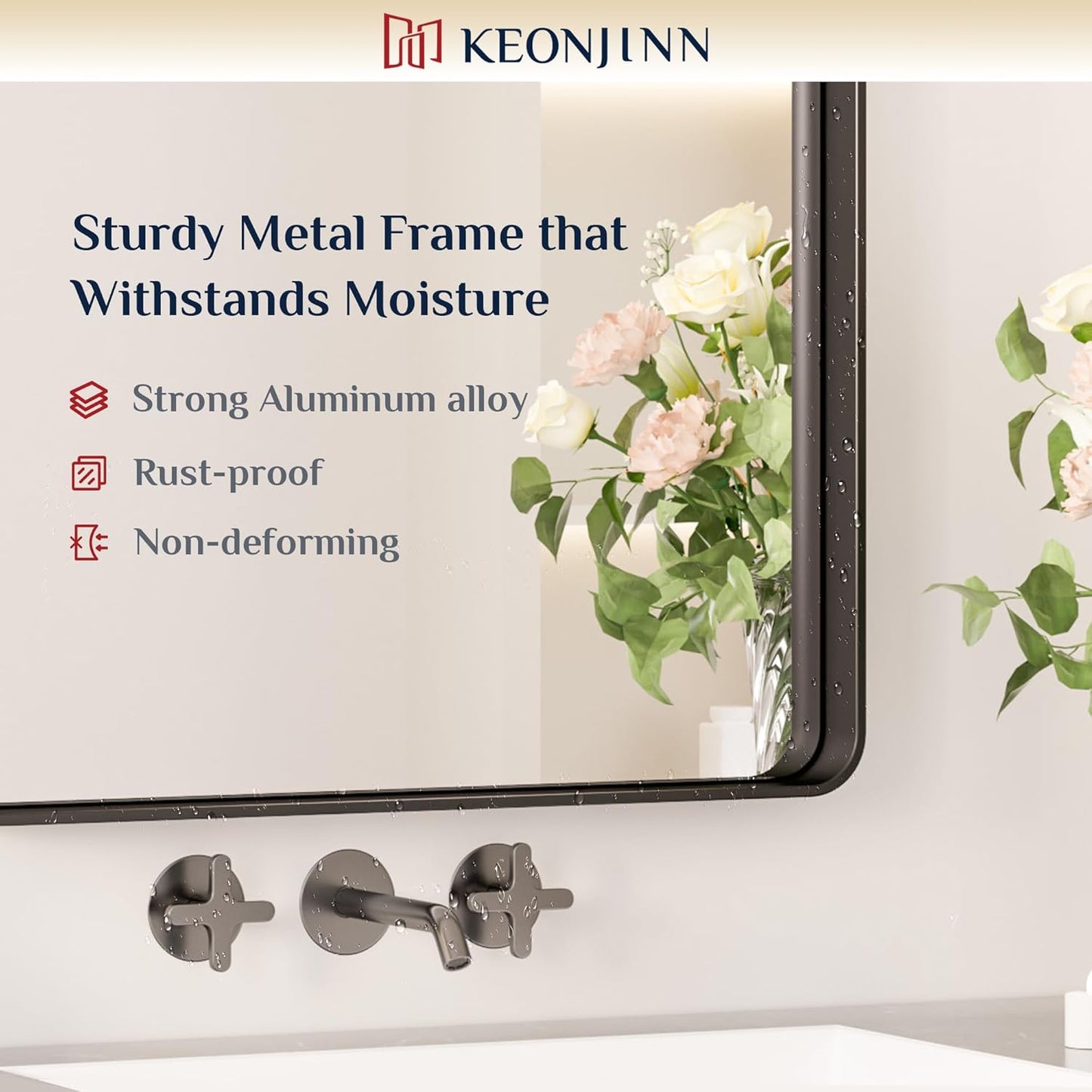 Keonjinn Black Bathroom Mirrors for Over Sink, 60” x 36” Large Matte Black Mirror for Wall, Rounded Rectangle Farmhouse Vanity Mirror, HD Tempered Glass Modern Decorative Mirror(Horizontal/Vertical)