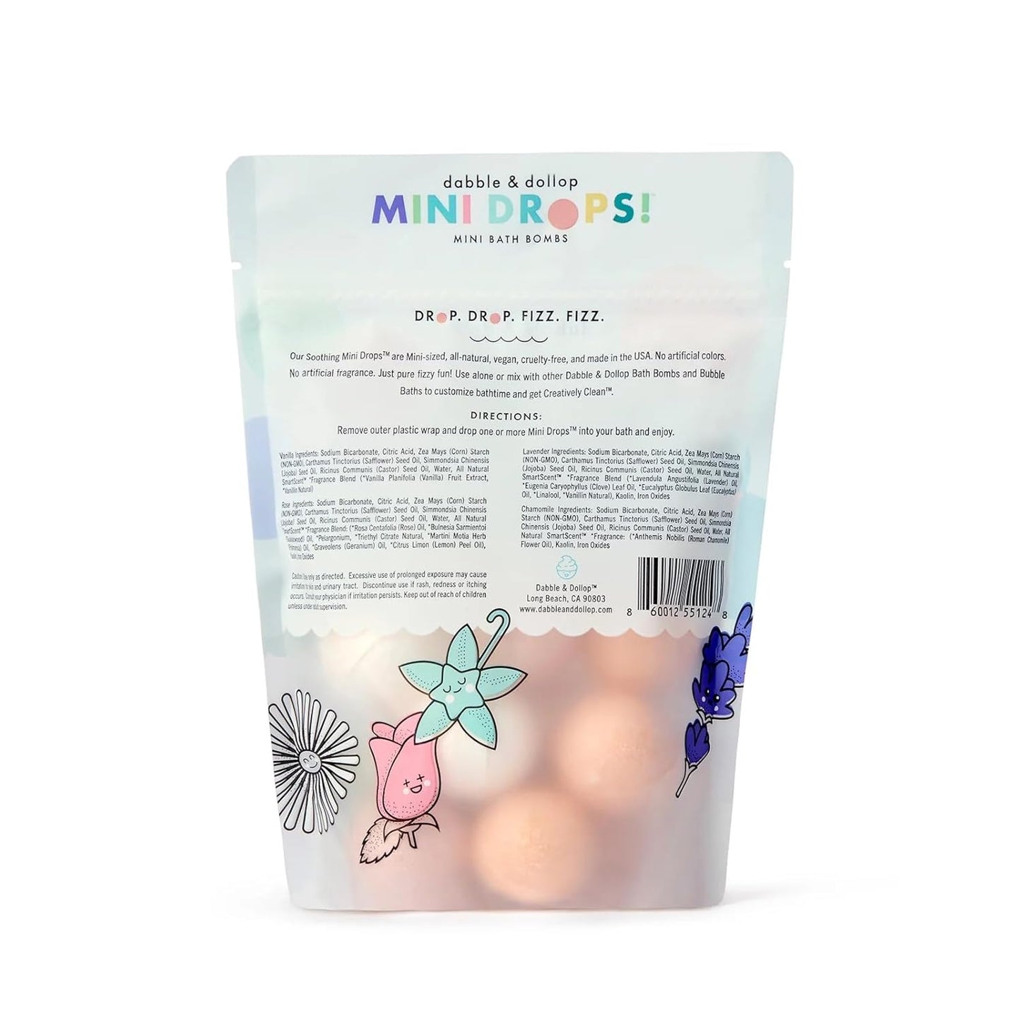 Dabble & Dollop Soothing Mini Bath Bombs & Vanilla Shampoo, Body Wash and Bubble Bath for Kids - All Natural, Resealable Pouch, Foaming Whip, Vegan, Gluten-Free, Cruelty-Free (Pack of 2)