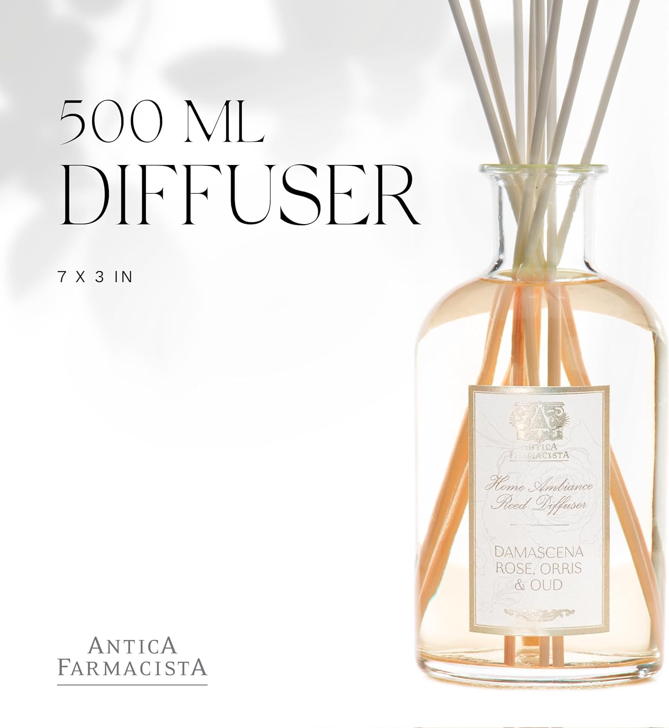 Antica Farmacista Home Ambiance Diffuser - Long-Lasting Reed Scent Diffuser - Luxury Room Freshener Gift - Damascena Rose, Orris & Oud, 16.9 fl oz