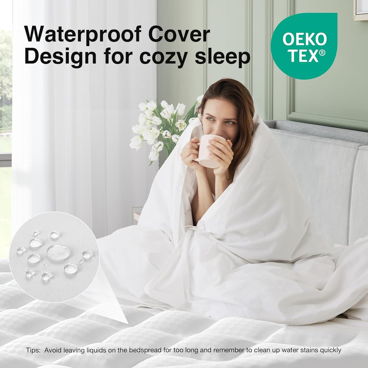 Novilla Queen Mattress Topper, Extra Thick Pillow Top Mattress Pad with Down Alternative, Breathable Mattress Cover with for 8-21", Machine Washable Fitted Mattress Protector – Green-White