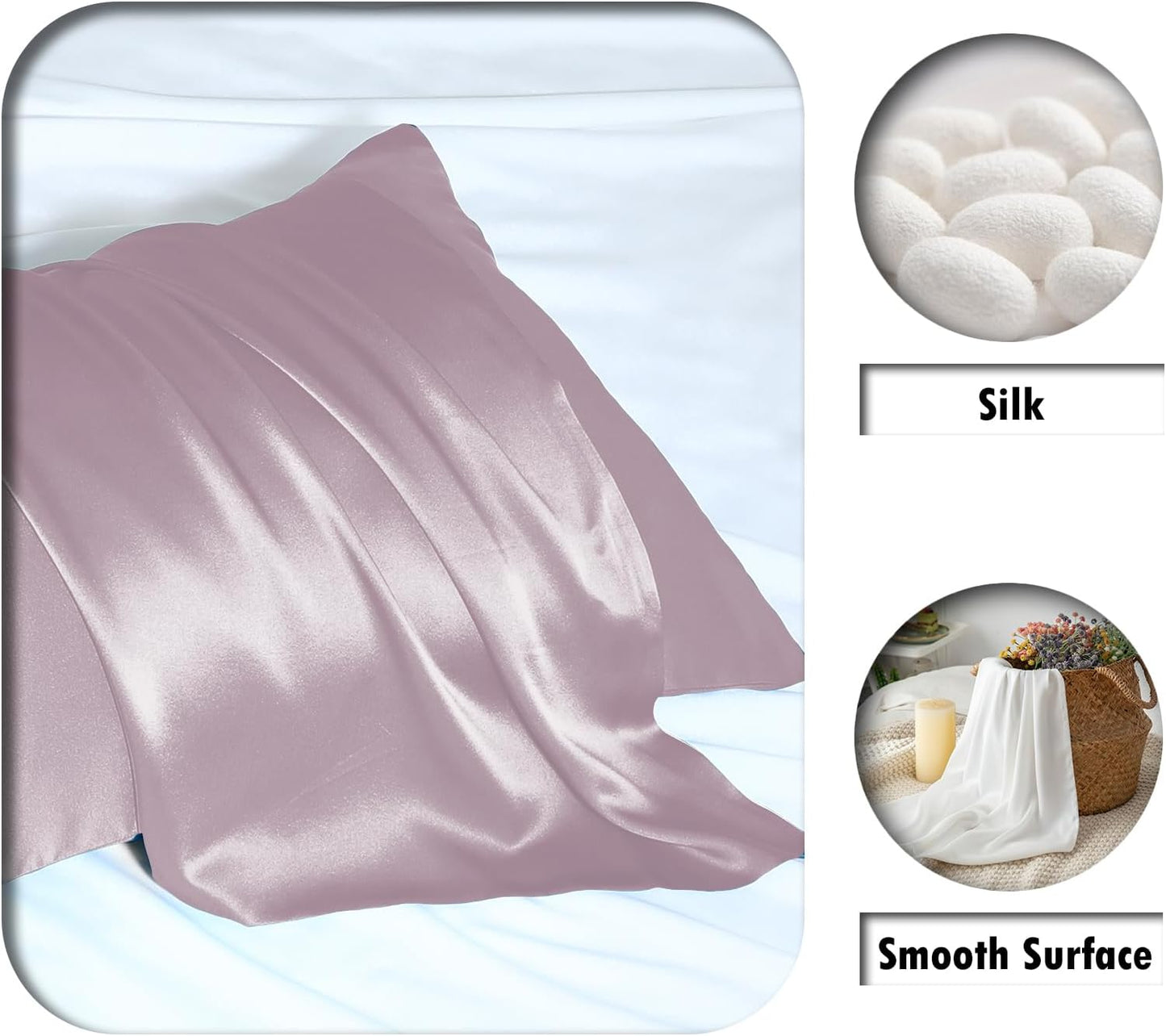 Silk Pillow Cases 2 Pack Soft Breathable and Sliky King Size Pillow Cases Set of 2,Natural Mulberry Satin Silk Pillowcase with Hidden Zipper for Hair and Skin (Lavender,20"X 36",2pcs)