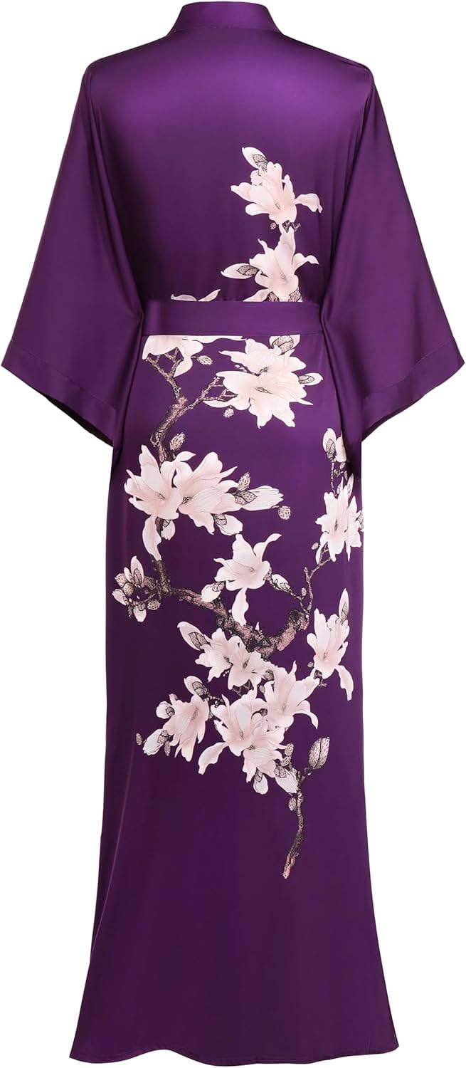 BABEYOND Kimono Robe Cover up with Box Long Floral Satin Sleepwear Silky Bathrobe Bachelorette Robe