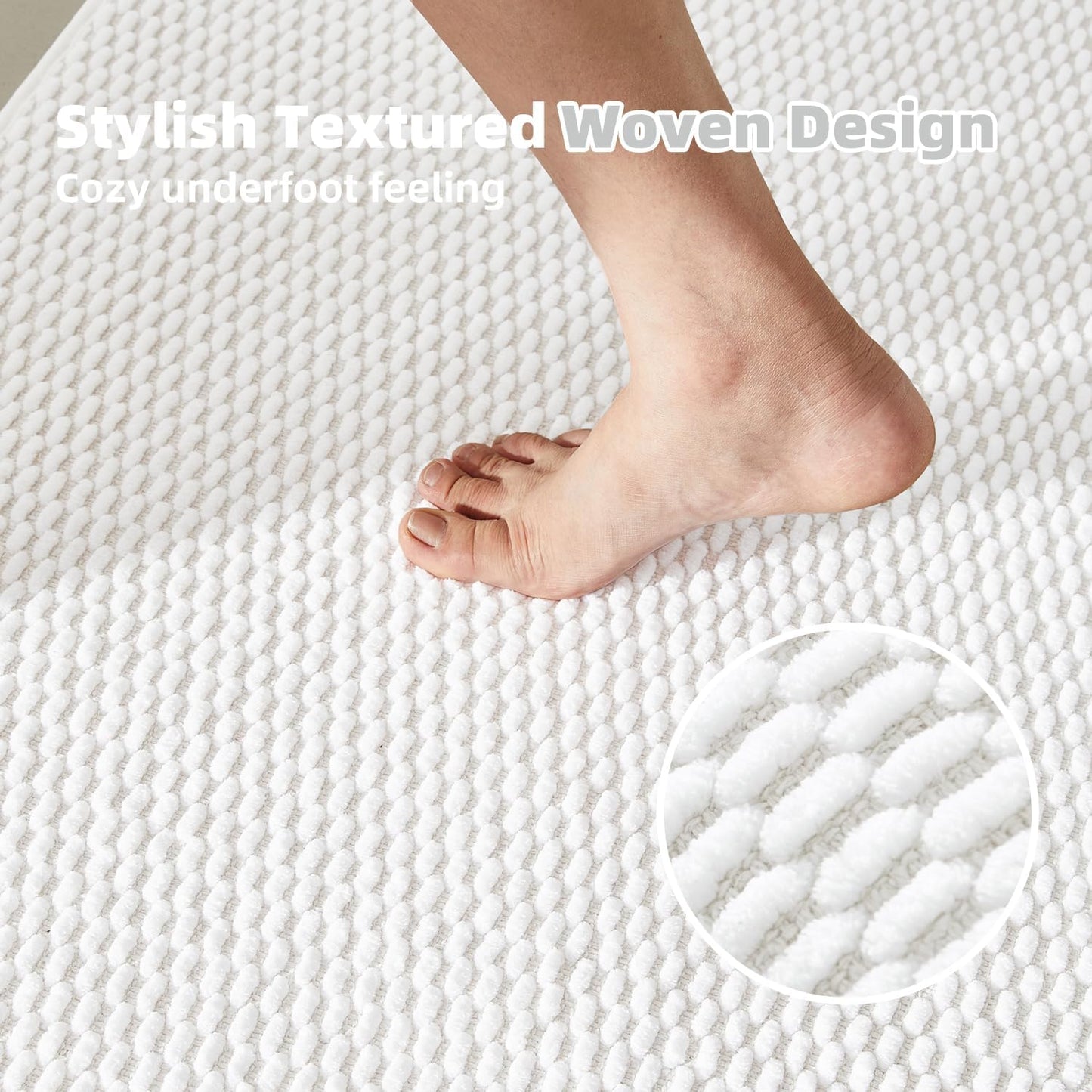 Bathroom Runner Rug, Long Bath Mat Washable Thin Quick Dry Low Pile Bathroom Runner Rugs 24 x 60 Non Slip, White 24"x60"