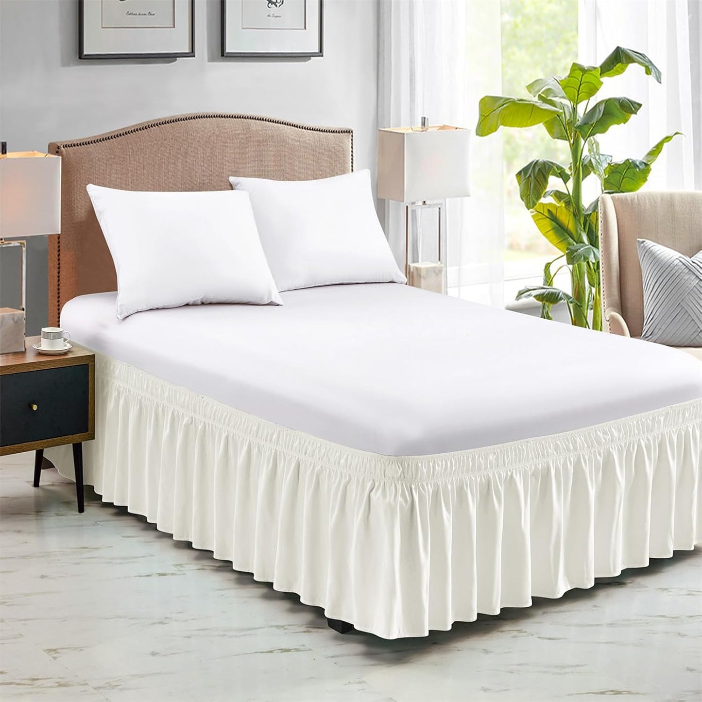 FreshCulture Full Bed Skirt, Elastic Wrap Around Bed Skirt Full Bed, Easy Fit with 22-Inch Tailored Drop, Hotel Quality Dust Ruffle for Full Size Bed, Bed Skirt Full Size (Ivory)