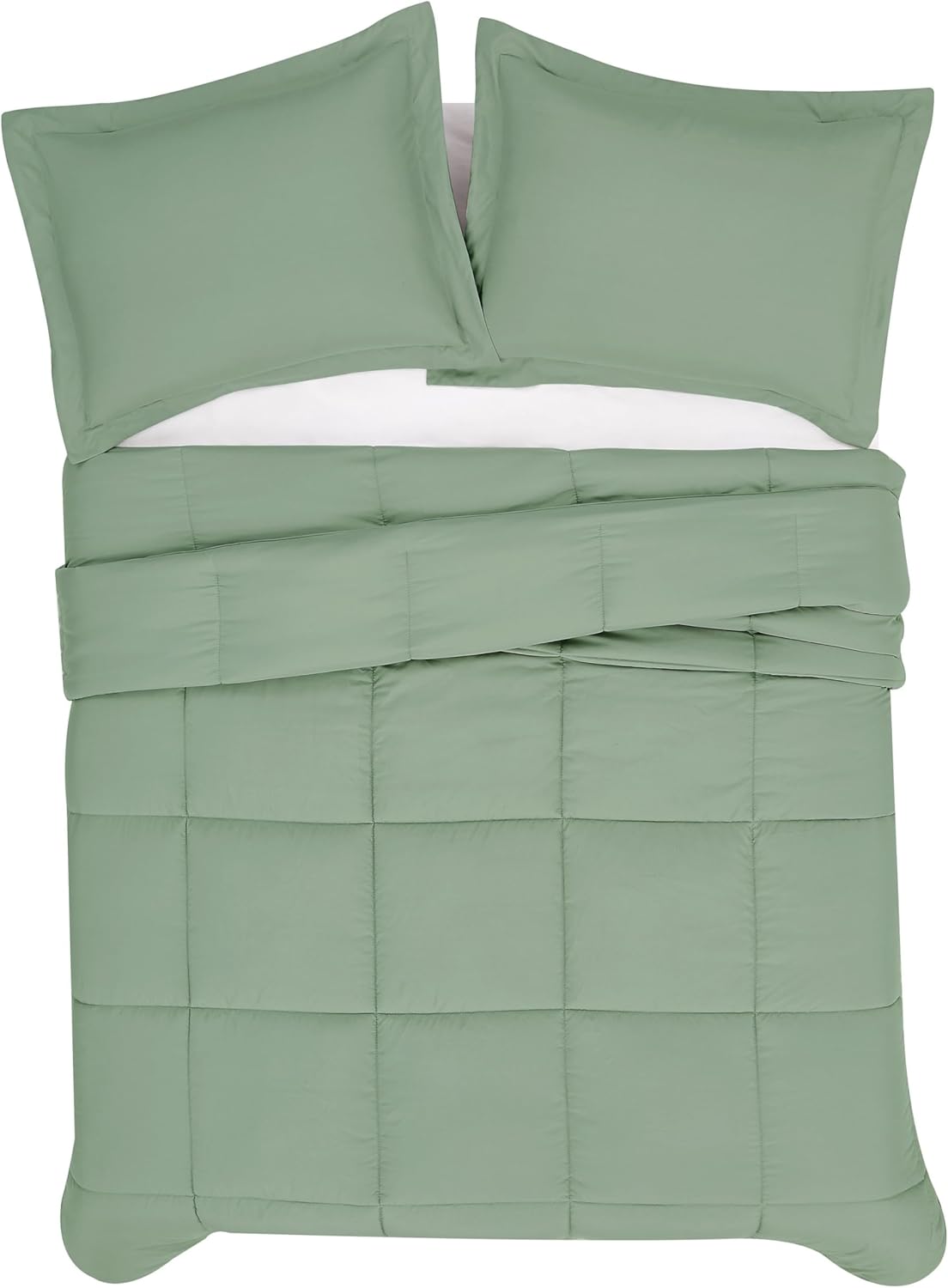 London Fog Garment Washed Solid Comforter Set Green Microfiber 3-Piece King Comforter Set, Solid Themed, Adult and Teen, Oeko-TEX Certified