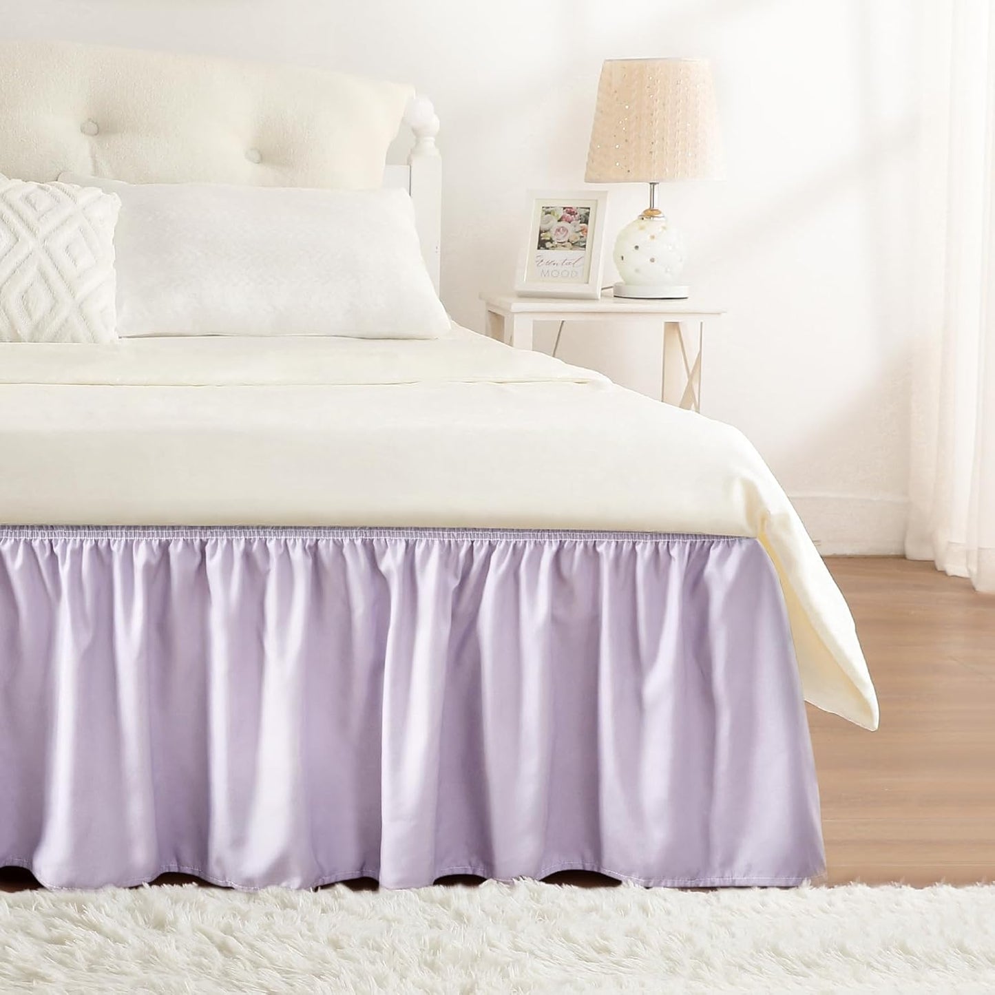 RIMELA Lavender Purple Bed Skirt King Size 15 Inch Drop, Wrap Around Elastic Bedskirt, Dust Ruffle for Adjustable Bed Base Machine Washable Easy to Install Bed Skirts