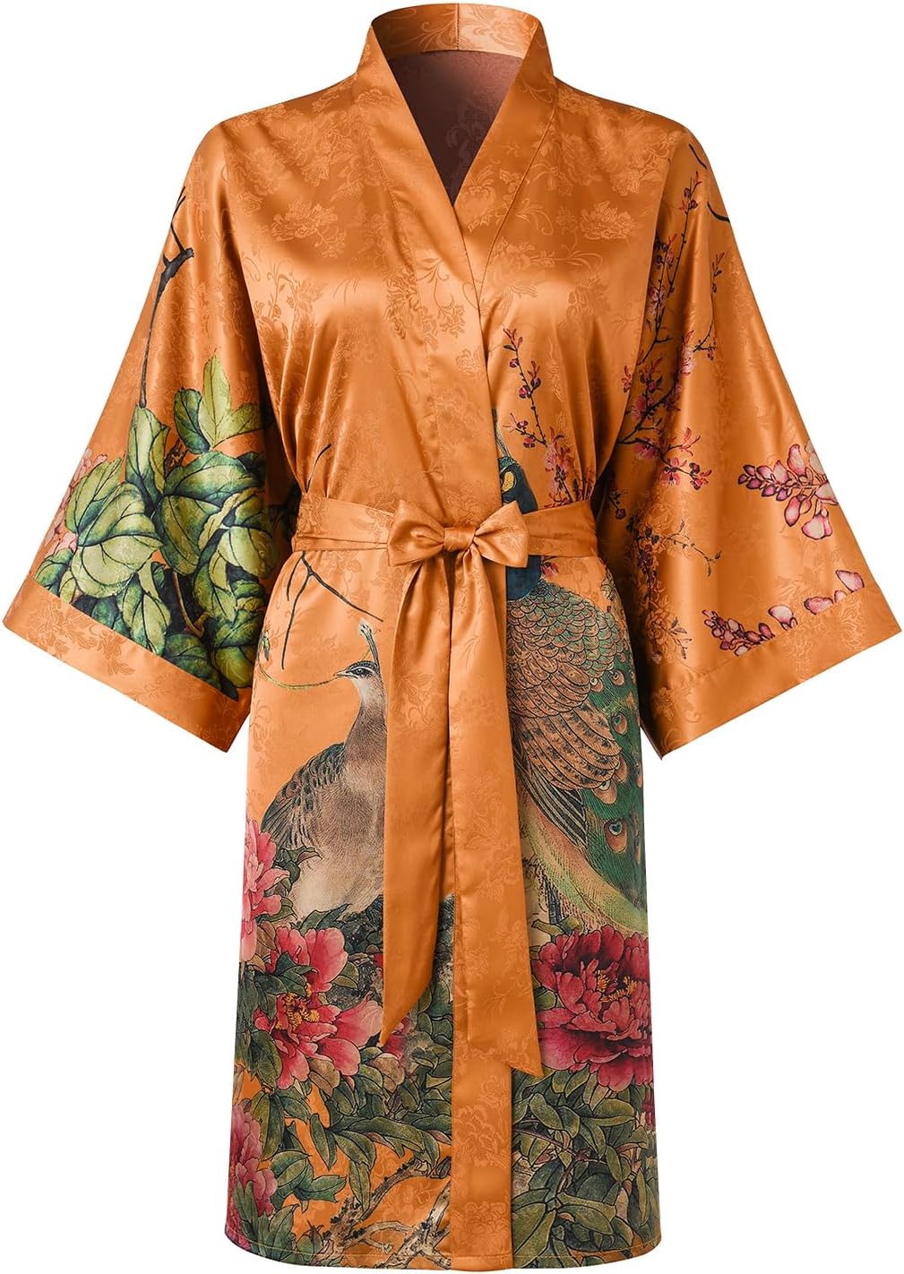 Ledamon Women's Kimono Short Robe - Classic Floral Bathrobe Nightgown
