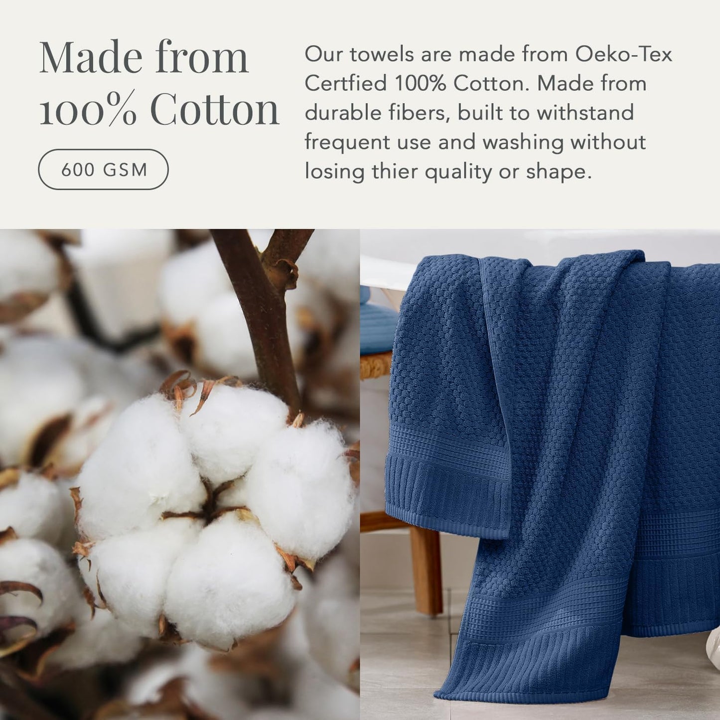 NY Loft 100% Cotton Towel Set 6 Piece Towel Set | Navy Bath Towels | Absorbent & Quick-Dry Towels | Trinity Collection (6 Piece Set, Navy Blue)