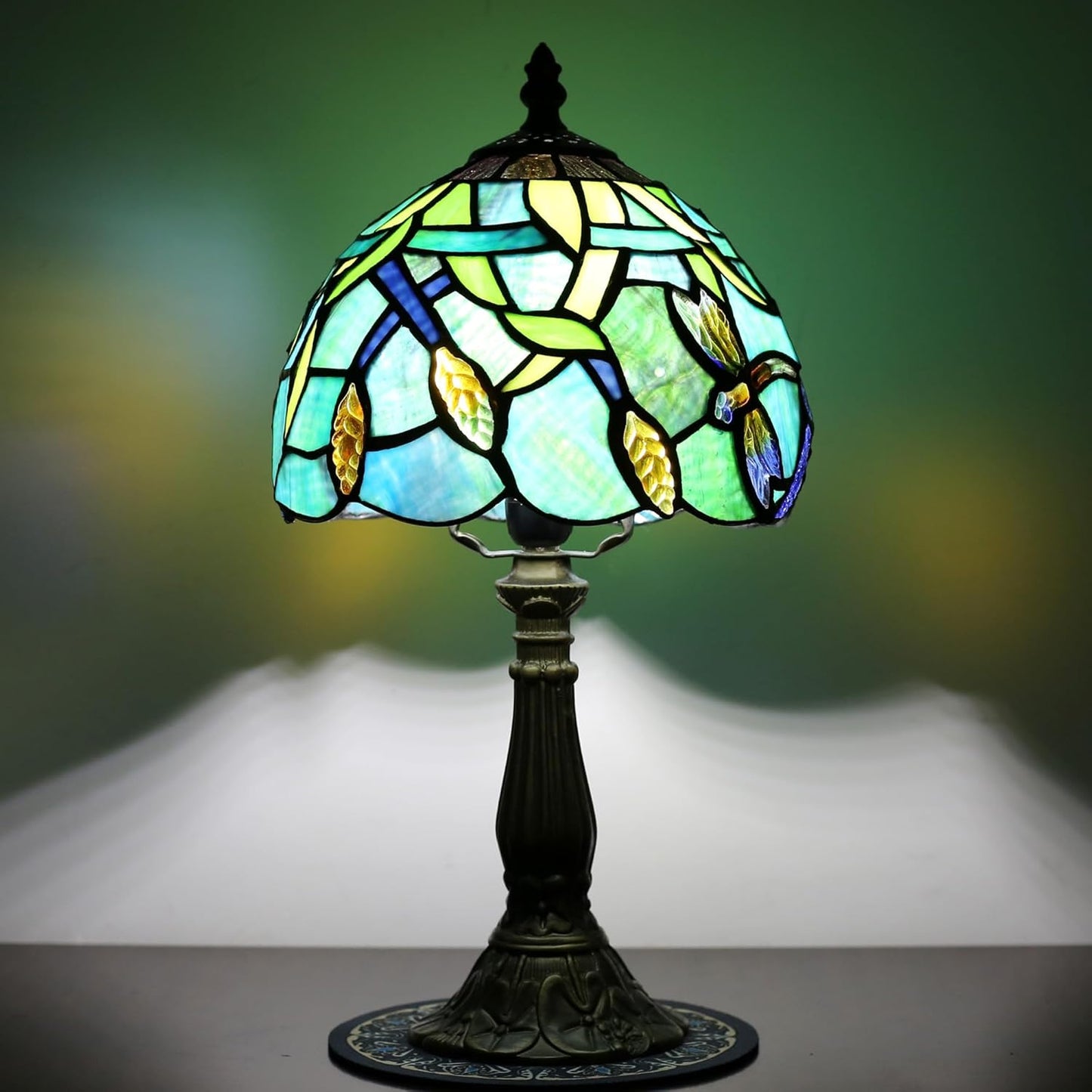 Tiffany Table lamp for Bedroom Bedside Nightstand Table Lamps for Living Room 3 Way Color Temperatures Stained Glass Table Lamp 8X8X15 Inch Home Office Reading Desk Lamp (Ear of Wheat)