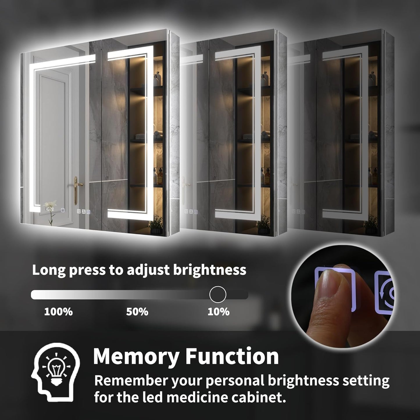 36"x32"Lighted Medicine Cabinet with Mirror，Recessed or Surface Mount LED Medicine Cabinet, Front&Backlit, Clock Temp Display, Anti-Fog, Stepless Dimming, 3-Color Temperatures, Adjustable Shelves