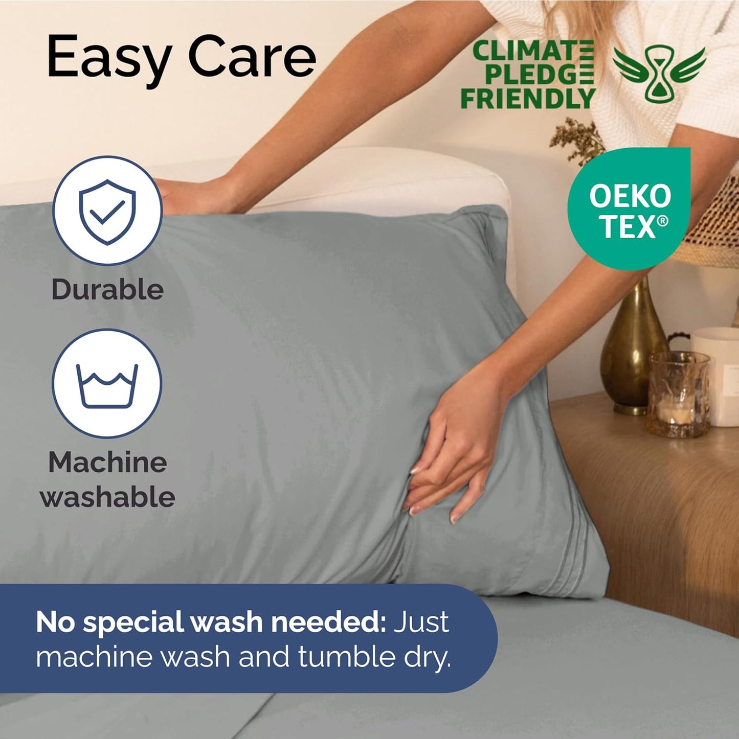 Twin XL Size 3 Piece Sheet Set - Extra Soft, Breathable & Cooling Sheets - Hotel Luxury Bed Sheets for Women & Men - Deep Pockets, Easy-Fit & Wrinkle-Free Sheets - Light Slate Grey Oeko-Tex Bed Sheets