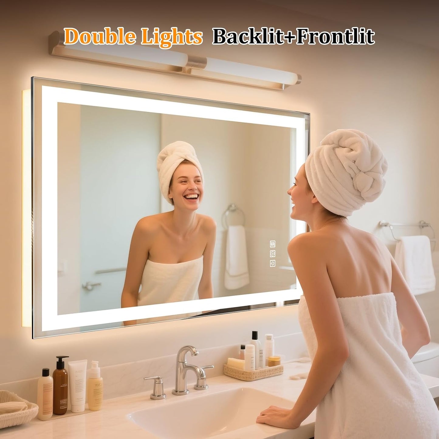 24"x32" LED Bathroom Mirror with Lights, Front & Backlit, 3 Colors Dimmable Lighted Bathroom Vanity Mirror, Anti-Fog, Memory Function, Shatter-Proof Tempered Glass