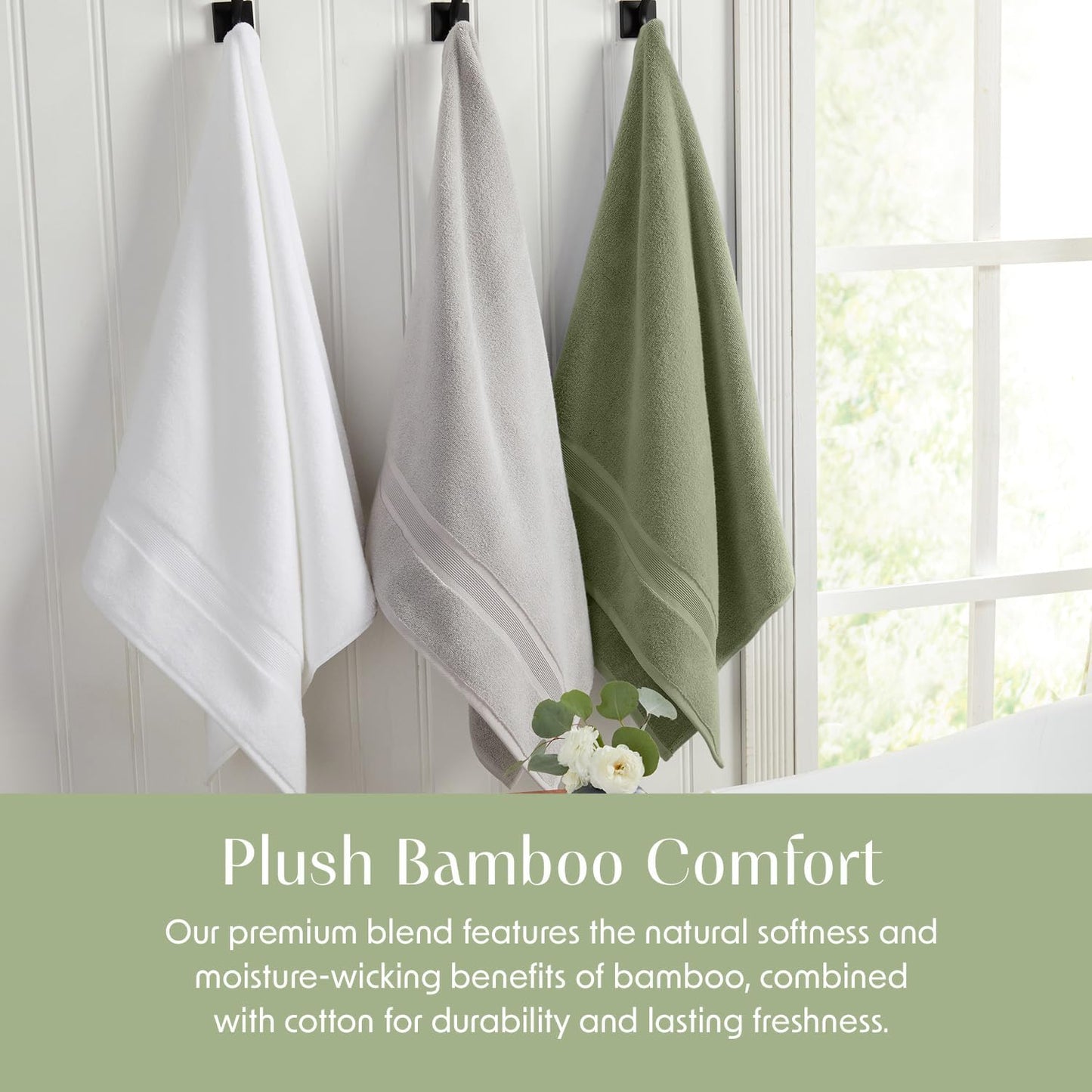 Springtree Home Luxury Viscose from Bamboo Bath Towel Set of 4 | 35% Viscose from Bamboo - 65% Cotton | Absorbent Quick-Dry Towels for Bathroom | Oeko-TEX Standard 100 Cotton | Lily Pad Green