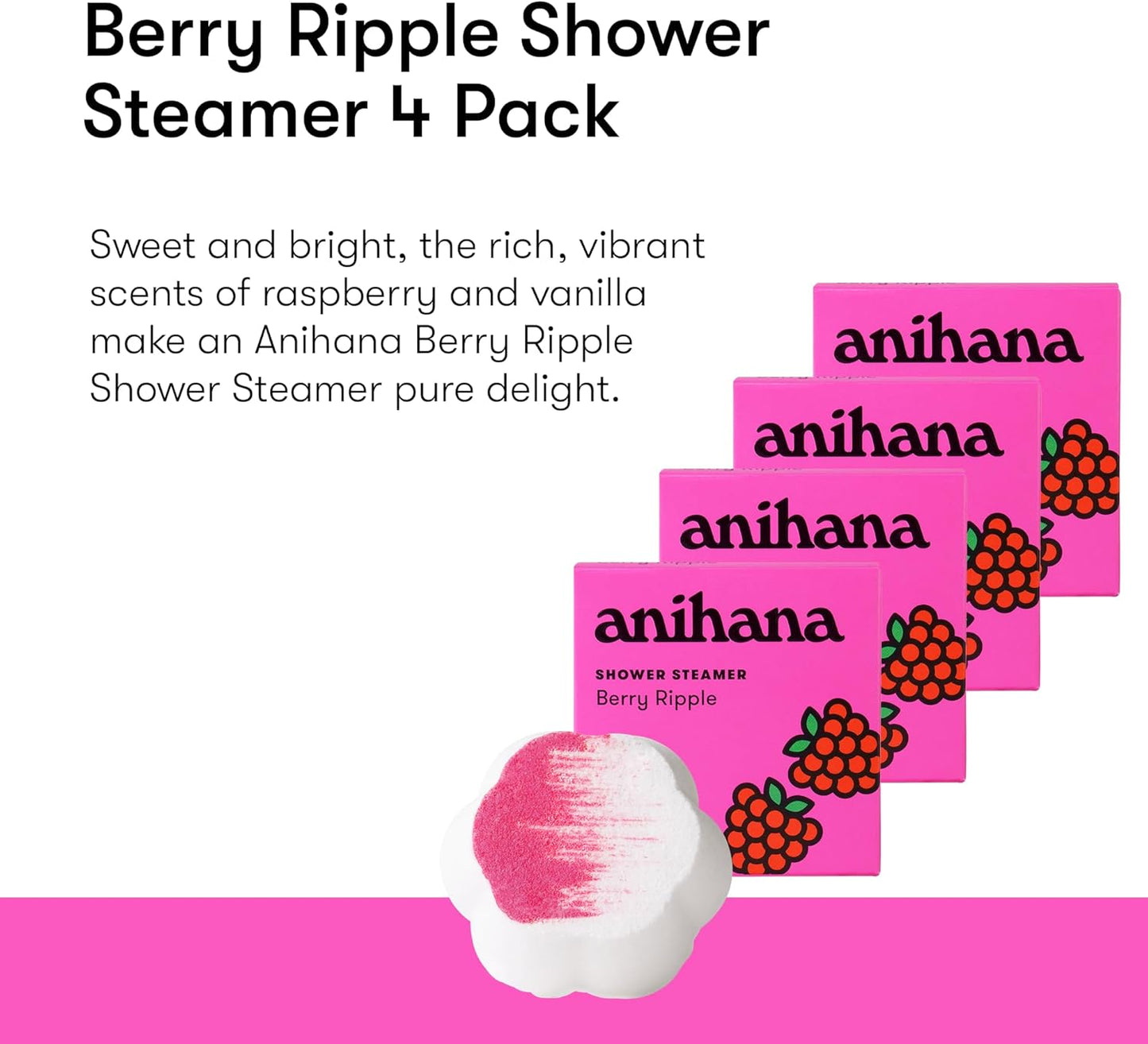 ANIHANA Shower Steamers 4 Pack, Paraben Free, Cruelty Free, Refreshing Berry Ripple Scent, 1.76 oz Each