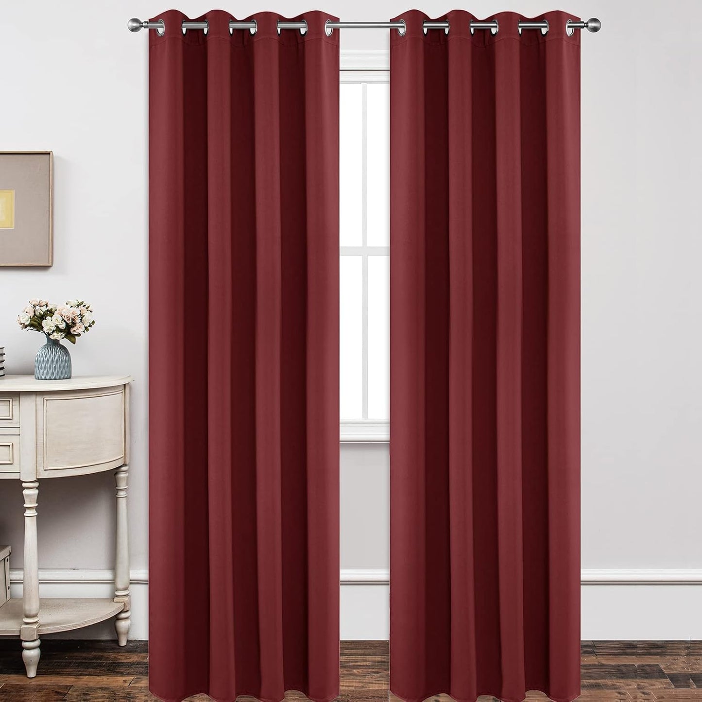 Joydeco Blackout Curtains 108 Inch Length 2 Panels Set, Thermal Insulated Long Curtains 2 Burg, Room Darkening Grommet Drapes for Living Room Bedroom Window (W52 x L108 Inch, Burgundy Red)