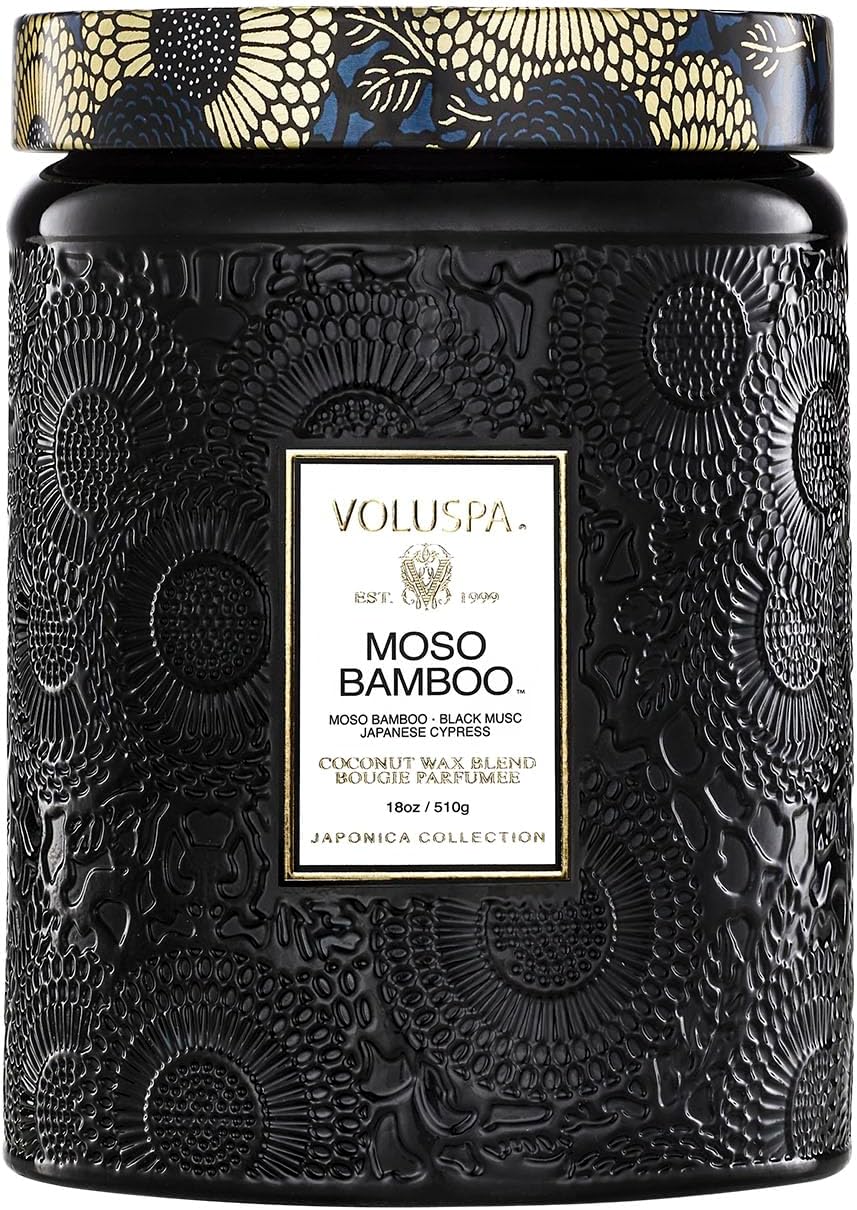 Voluspa Moso Bamboo, Large Candle Jar, 18 ounce, 100 Hour Burn Time, Coconut Wax for Clean Burning, Handcrafted in the USA