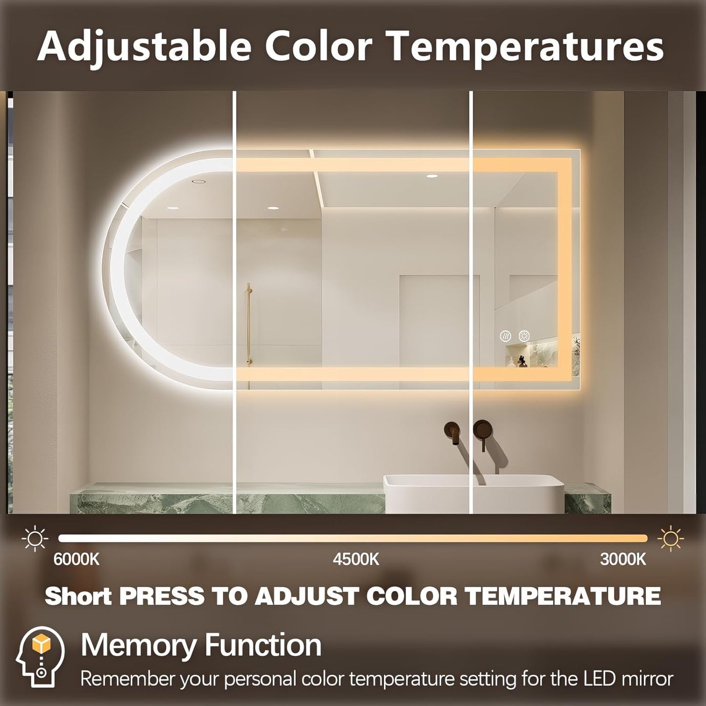 Niccy Arched LED Mirror for Bathroom, 48x24 Vanity Mirror with Light Frameless Bathroom Mirror, Smart Lighted Frontlit Mirrors with Memory Function for Bathroom Bedroom Beauty Hair Salon
