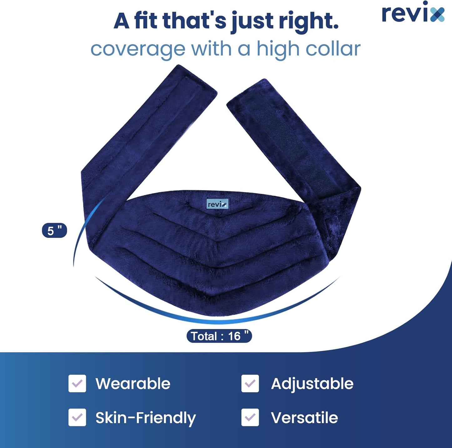 REVIX Microwavable Heating Pad for Back, Extra Large Microwave Heating Wrap for Waist, Stomach, and Shoulders, Moist Heat Therapy for Stress Relief, Adjustable, for Men and Women, Navy
