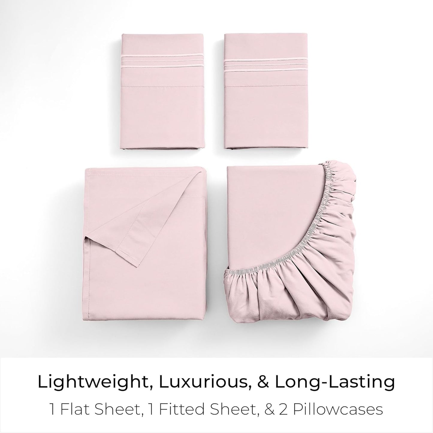 Mellanni King Sheets Set - 4 PC Iconic Collection Bedding - Hotel Luxury, Extra Soft, Cooling Bed Sheets - Wrinkle, Fade, Stain Resistant (King, Blush Pink)