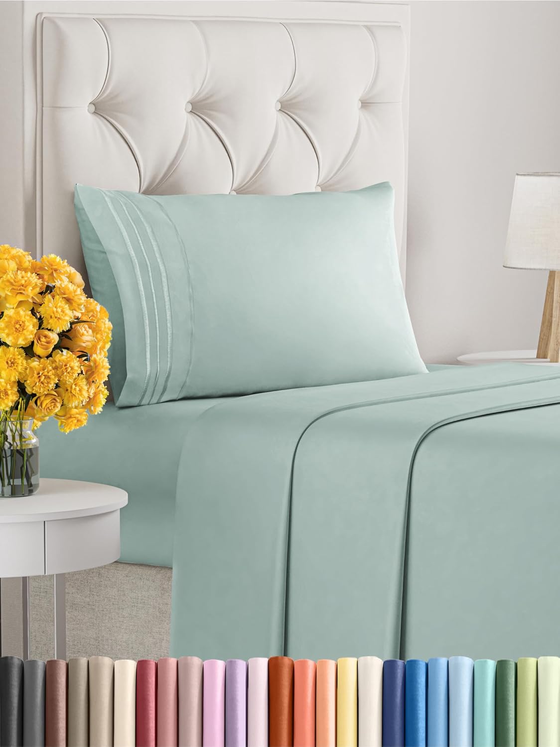 Twin XL Size 3 Piece Sheet Set - Extra Soft, Breathable & Cooling - Hotel Luxury Durable Bed Sheets for Women & Men - Deep Pockets, Easy-Fit & Wrinkle-Free - Light Teal Oeko-Tex