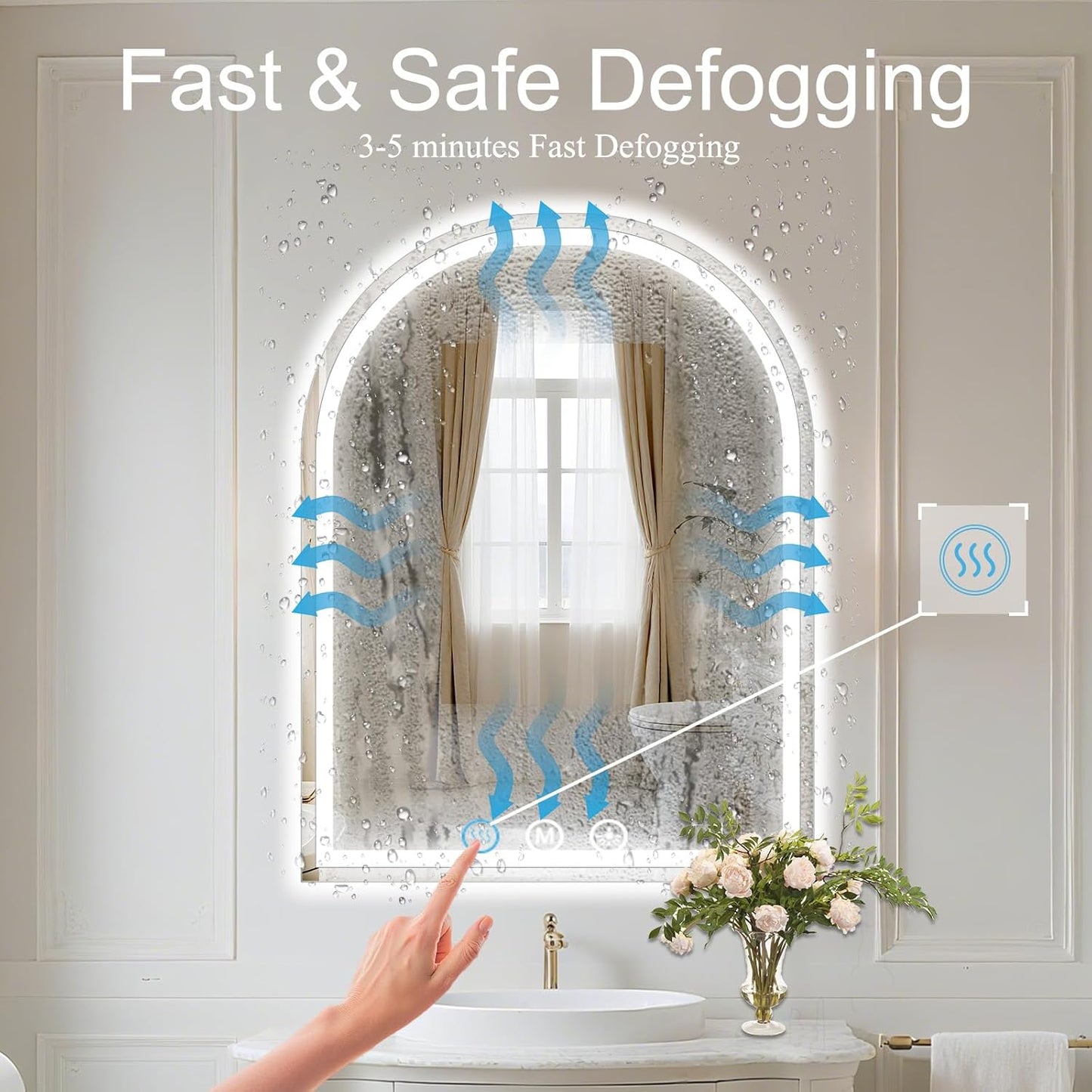 LED Bathroom Mirrors with Lights 30"x34" Arched Mirror for Wall,Led Vanity Mirror, Anti-Fog,LED Mirrors with Front Light and Backlit, Anti-Fog, Dimmable, 3 Color, Shatterproof, Touch Sensor