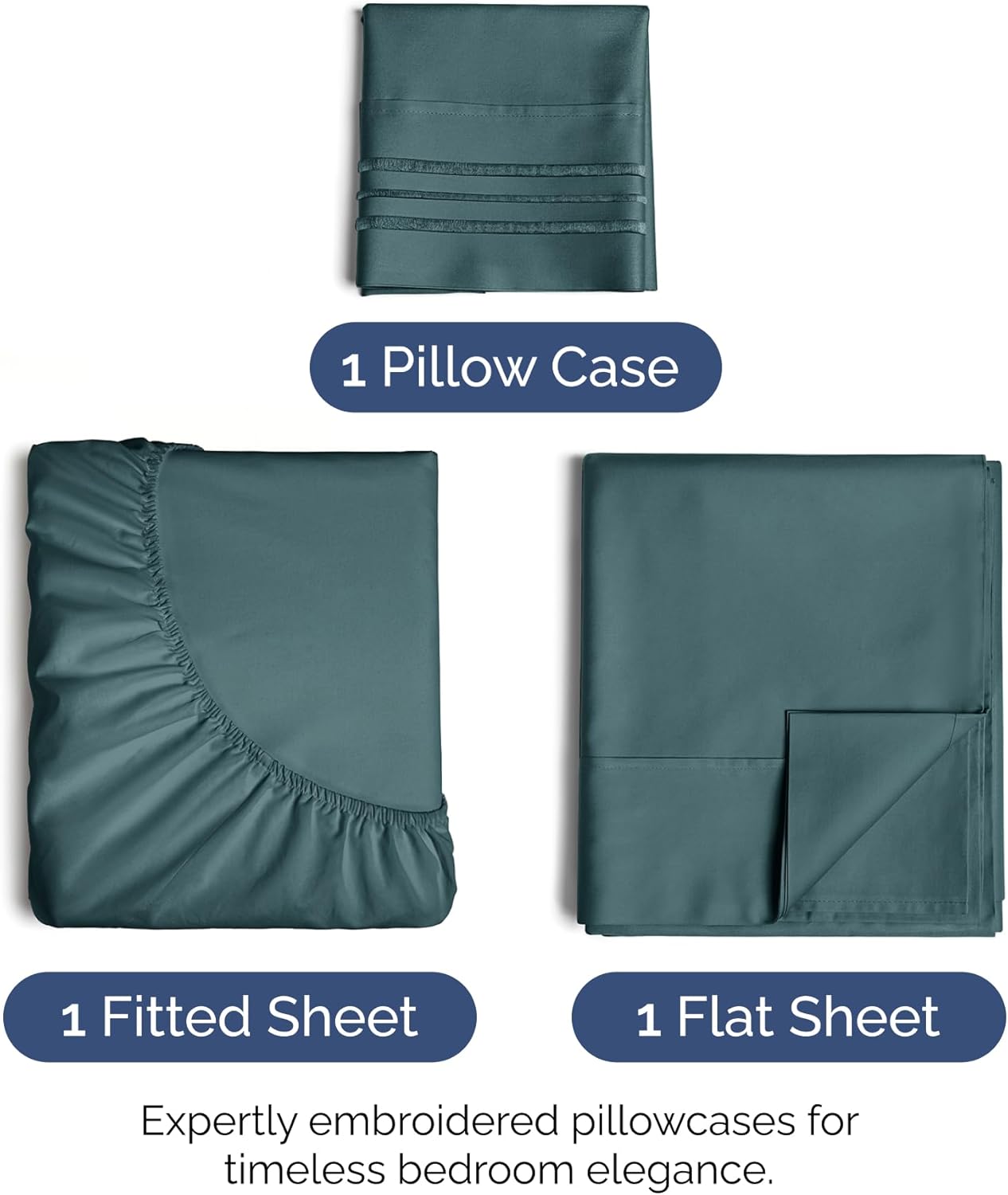 Twin XL Size 3-Piece Sheet Set - Extra Soft, Breathable & Cooling - Hotel Luxury Durable Bed Sheets - Deep Pockets, Easy-Fit & Wrinkle-Free - Deep Teal Oeko-Tex