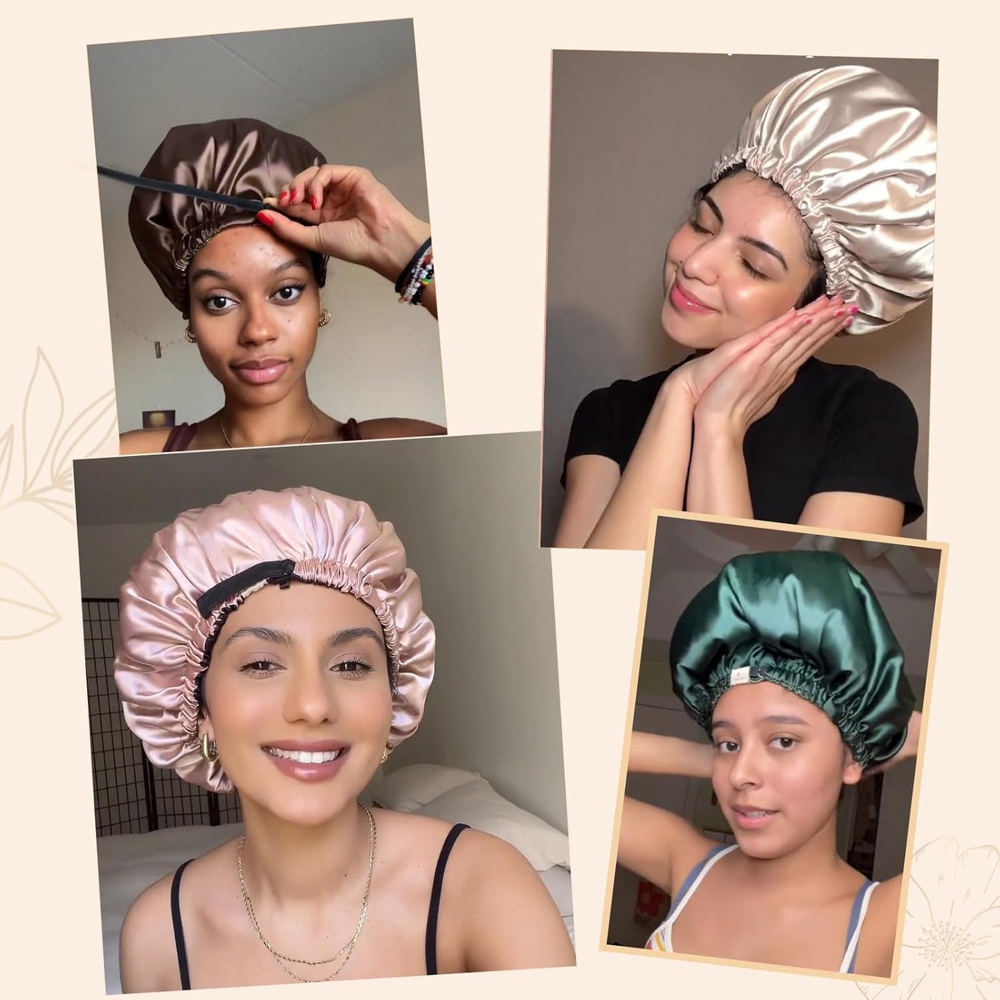 YANIBEST Adjustable Silk Bonnet Double Layer Satin Bonnet Hair Bonnet for Sleeping Bonnets for Women Hats Curly Natural Hair, Green