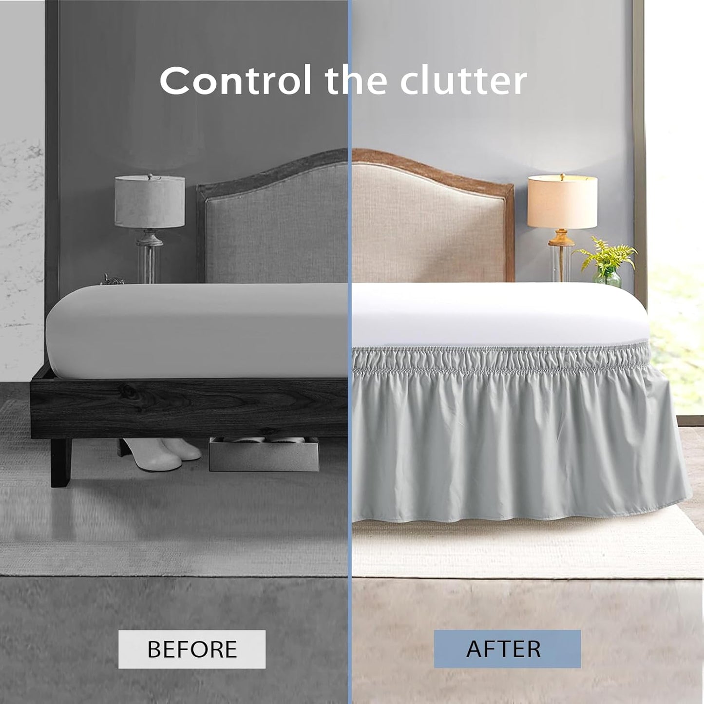 FreshCulture King Bed Skirt, Dust Ruffle for King Size Bed, Easy Fit with 22-Inch Tailored Drop, Elastic Wrap Around Bed Skirt King Size, Hotel Quality Bed Skirts for Adjustable Bed (Light Grey)