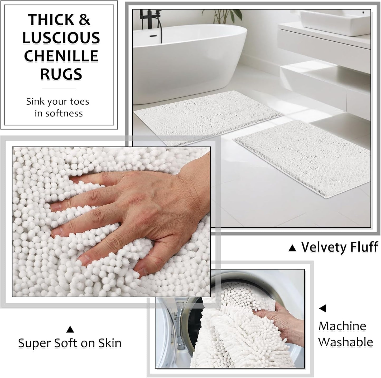 8-Piece White Bathroom Set - Resin Bathroom Accessories Sets Complete with Shower Curtain and Rugs, Soap Dispenser, Toothbrush Holder, Cup, Tray & Cotton Swab Jars