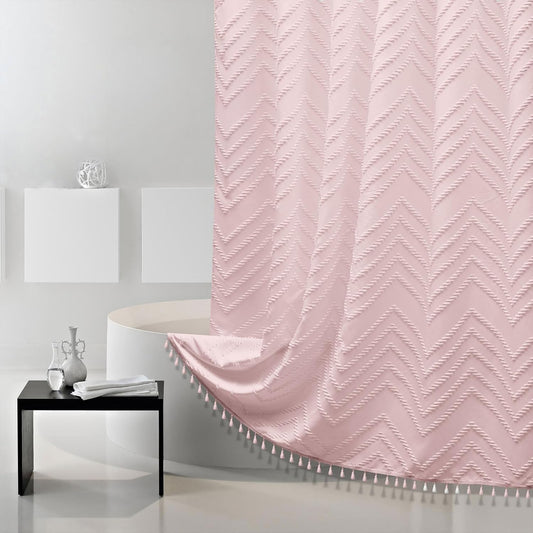 Extra Long Shower Curtains 72 x 84 Inches Tufted Chevron Pink Shower Curtains Fabric for Bathroom Modern Shabby Chic Waterproof Cloth Shower Curtain