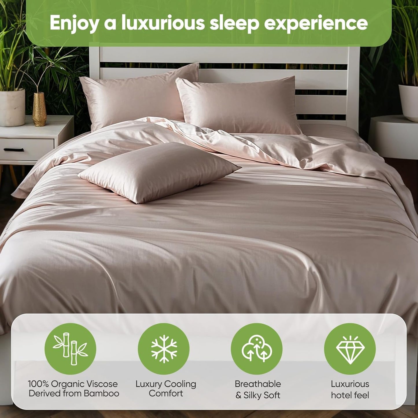 TWK Luxury Sheet Set, Genuine 100% Organic Viscose Derived from Bamboo, Cooling & Breathable, Silky Soft, Bedding Sheets & Pillowcases (Sand, California King)