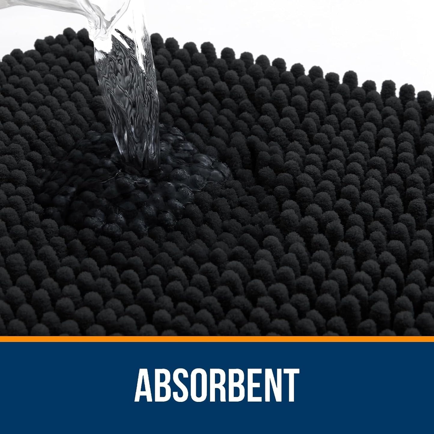 OLANLY Toilet Rugs U-Shaped 24x24, Extra Soft Absorbent Chenille Contour Bathroom Rugs for Toilet, Dry Quickly, Machine Washable, Non-Slip Bath Mat, Black