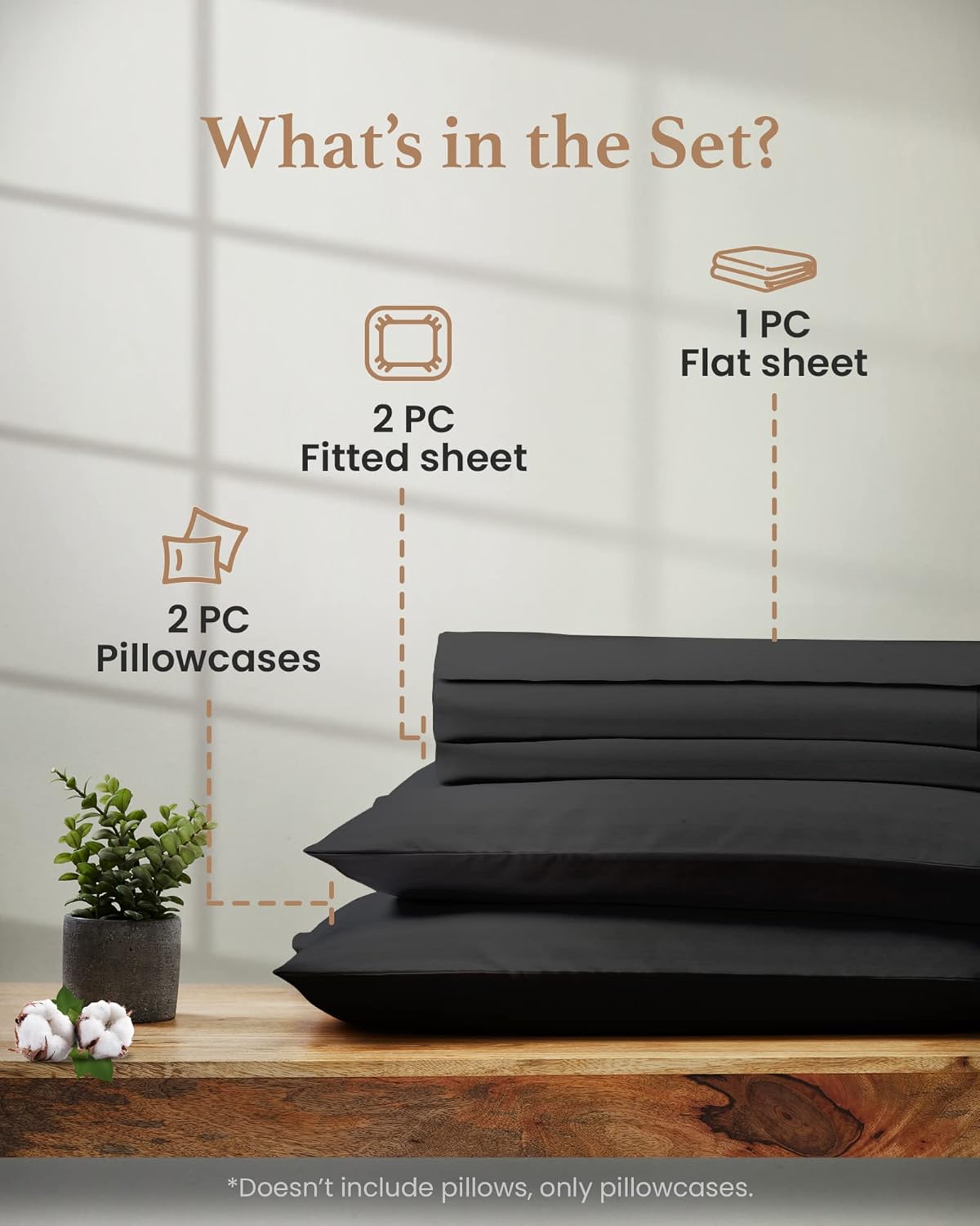 Good Sleep Bedding Split King Sheets Set, Egyptian Cotton, Luxury Sheets, 5 Piece, 2 Fitted - 16" Deep Pocket, Dark Gray