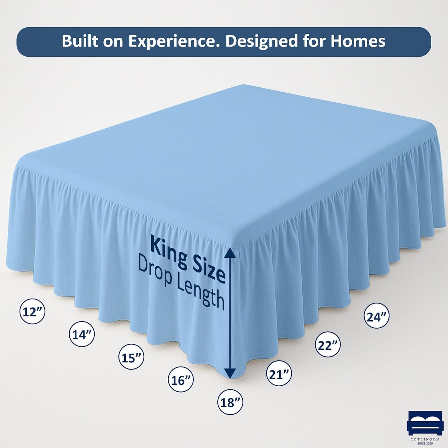 Cottingon Bed Skirt King 16" Drop with Split Corners, 100% Microfiber Soft and Stylish, Dust Ruffle with Platform, Light Blue