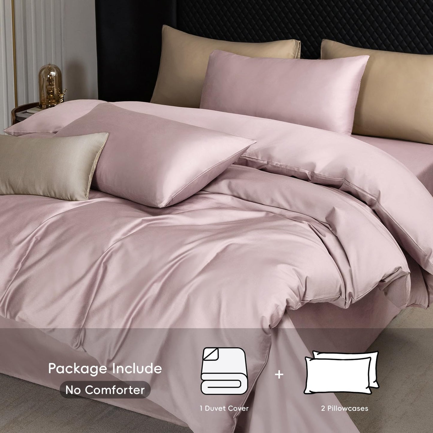 MooMee Duvet Cover Set 100% Extra Long Staple Cotton 600 Thread Count Silky Sateen Smooth Luxury Soft Breathable Durable Hotel Quality Bedding, 3 Pieces (Pale Mauve, King 104"x90")