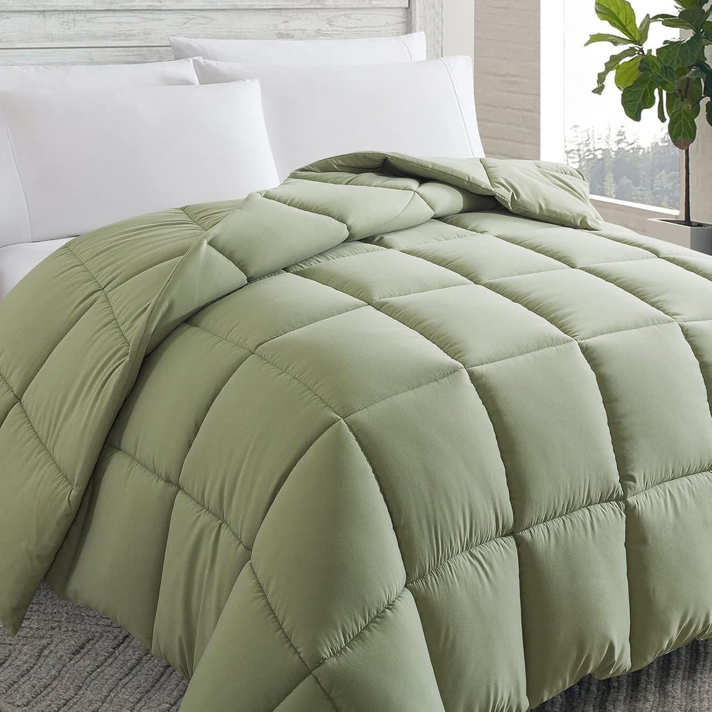 Cosybay Down Alternative Comforter (Sage Green, Twin) - All Season Soft Quilted Twin Size Bed Comforter - Duvet Insert with Corner Tabs -Winter Summer Warm Fluffy, 64x88 inches