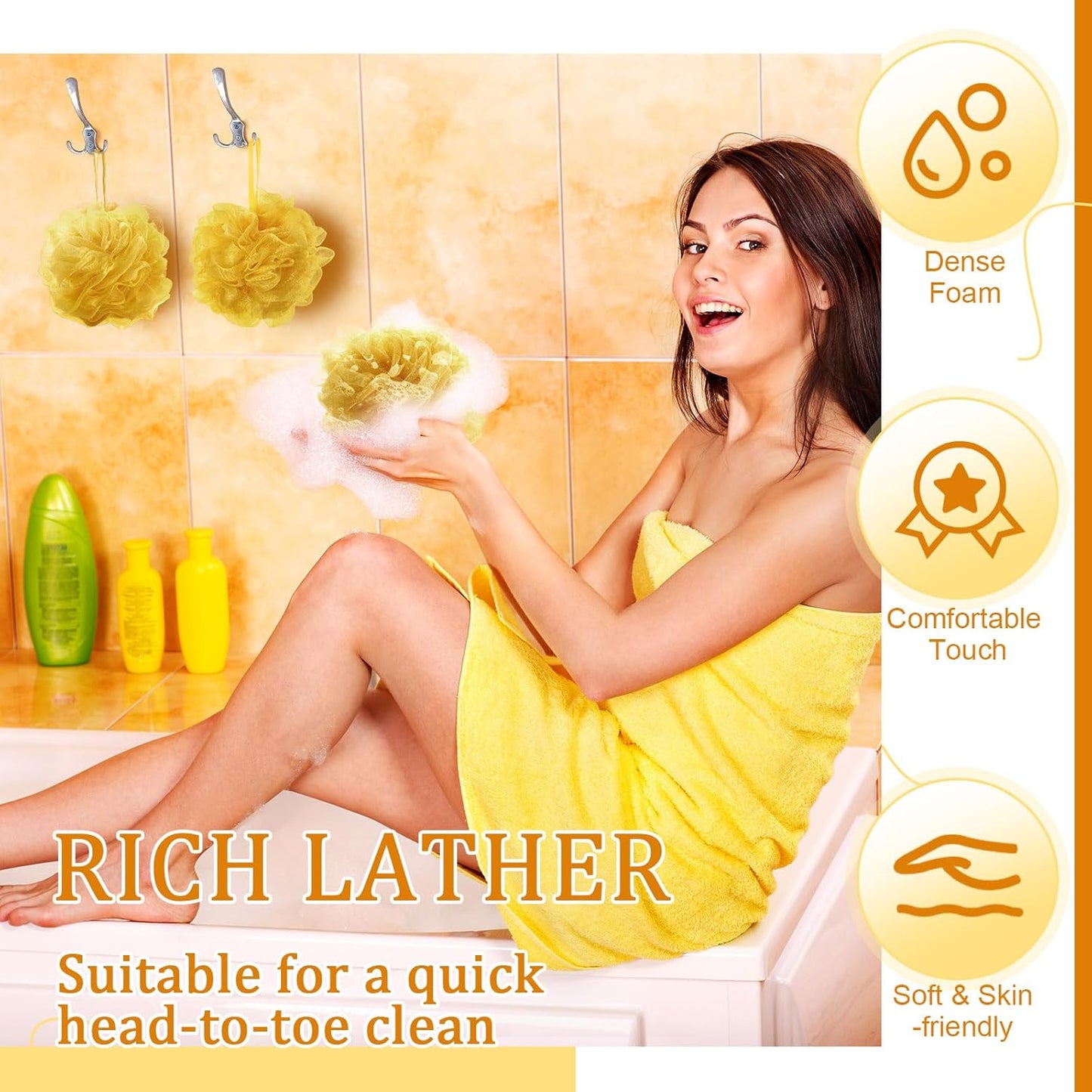 12 Pcs Halloween Bath Loofah Sponge Orange Black Loofah Exfoliating Body Scrubber Shower Sponge 50g Mesh Shower Pouf Balls Gift Set for Women Men Wedding Bathing Accessories(Gold)