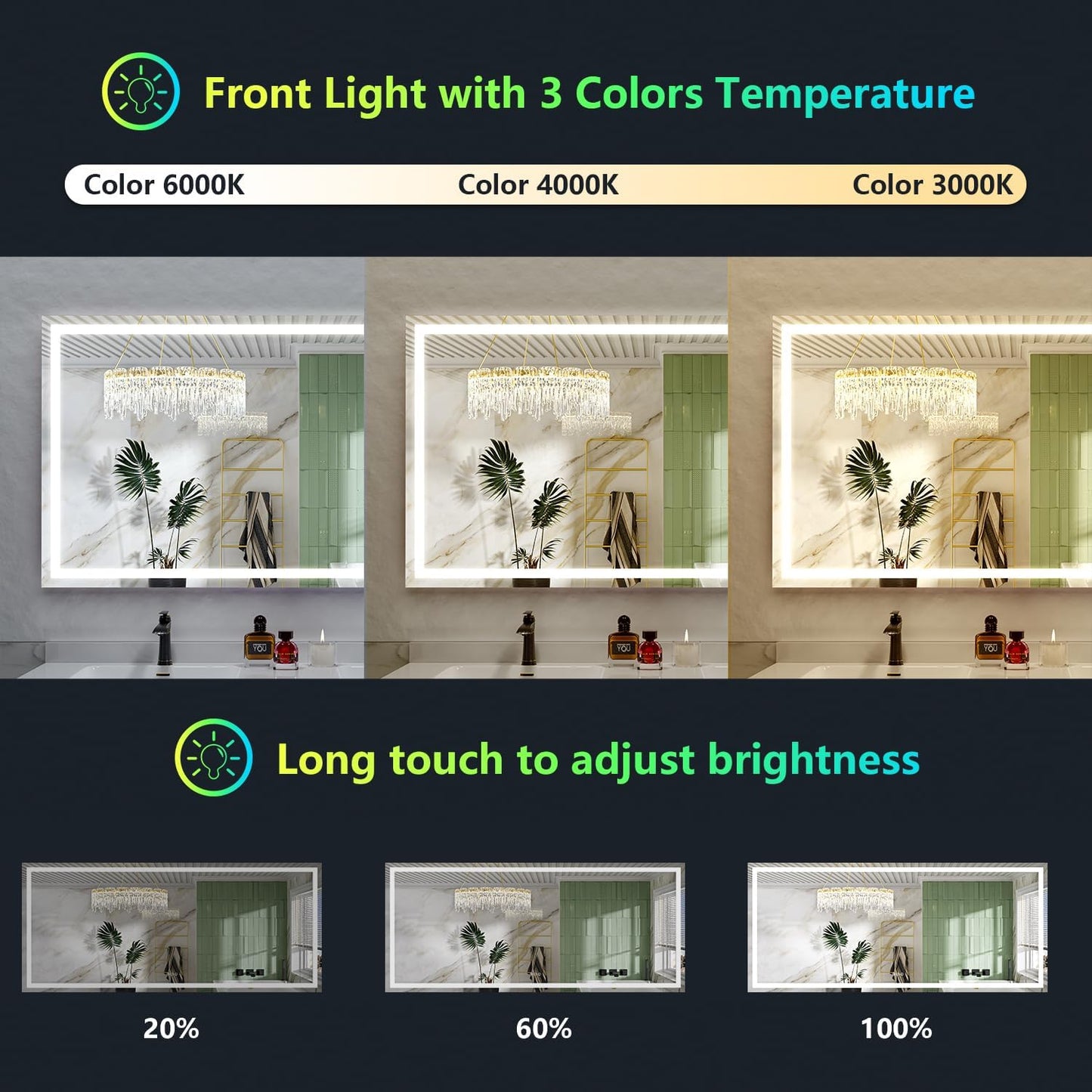 84x40 Inch RGB LED Bathroom Mirror Front Light and RGB Backlit Lighted Vanity Mirror for Bathroom Wall Mounted Dimmable Anti Fog Memory Shatter-Proof IP54 Waterproof Horizontal/Vertical