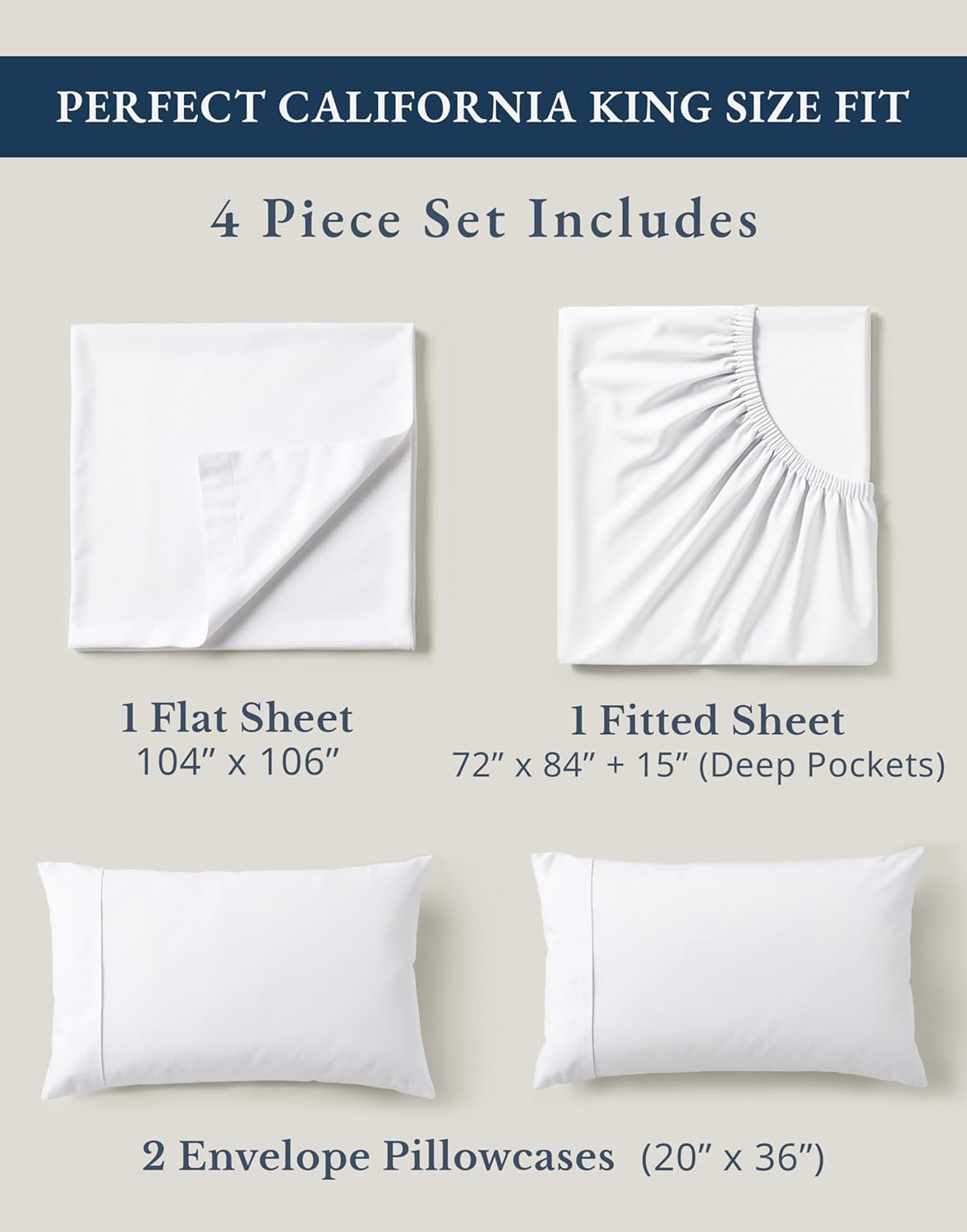 LANE LINEN 100% Organic Cotton California King Sheets Set, 4-Piece Pure Long Staple Percale Weave Ultra Soft Best Bedding Sheets for Bed, Fits Mattress Upto 15" Deep Cal King Sheets- White