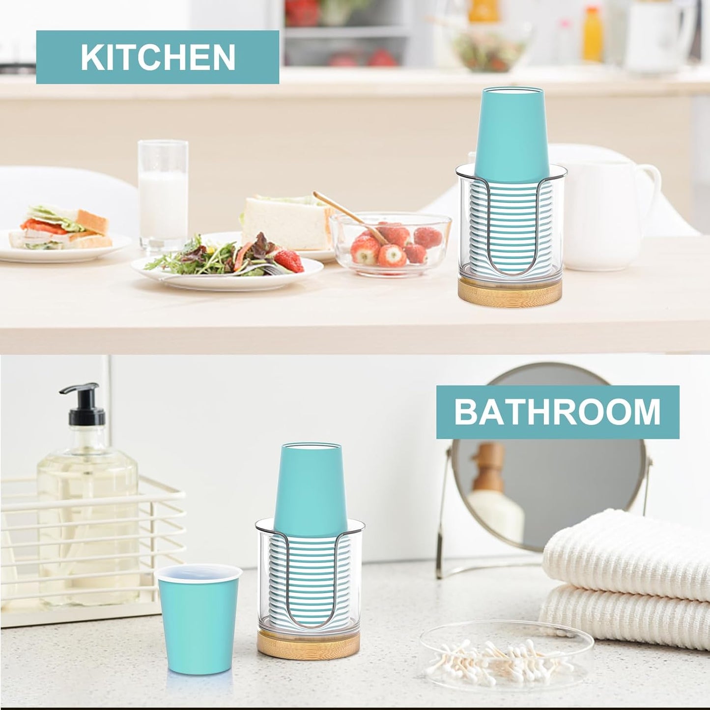 Bathroom Cup Dispenser for Countertops,2 Pack of Bathroom Cup Holders for 3 oz Cups,Small Cup Holder for Mouthwash and Paper Cups (Clear 2 Pack)