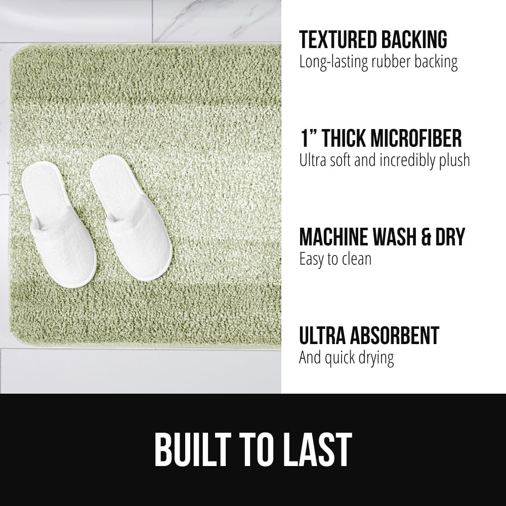 GORILLA GRIP Ultra Soft Plush Bathroom Rugs with Textured Rubber Backing, Absorbent Quick Dry Bath Mat, Machine Washable Shower Mats, Home Décor Accessories Bathmat Rug Essentials, 24 x 16 Sage