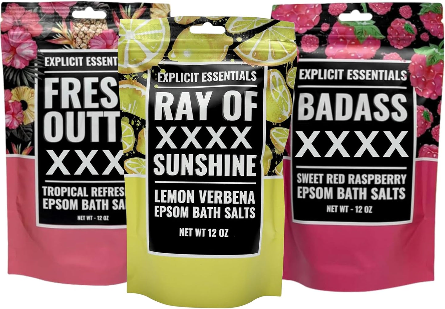 Bath Salt Gift Set for Women – 3-Pack of 12oz Aromatherapy Soaks – Relaxation Spa Gift – Sweet Raspberry, Lemon Verbena, Tropical Scented