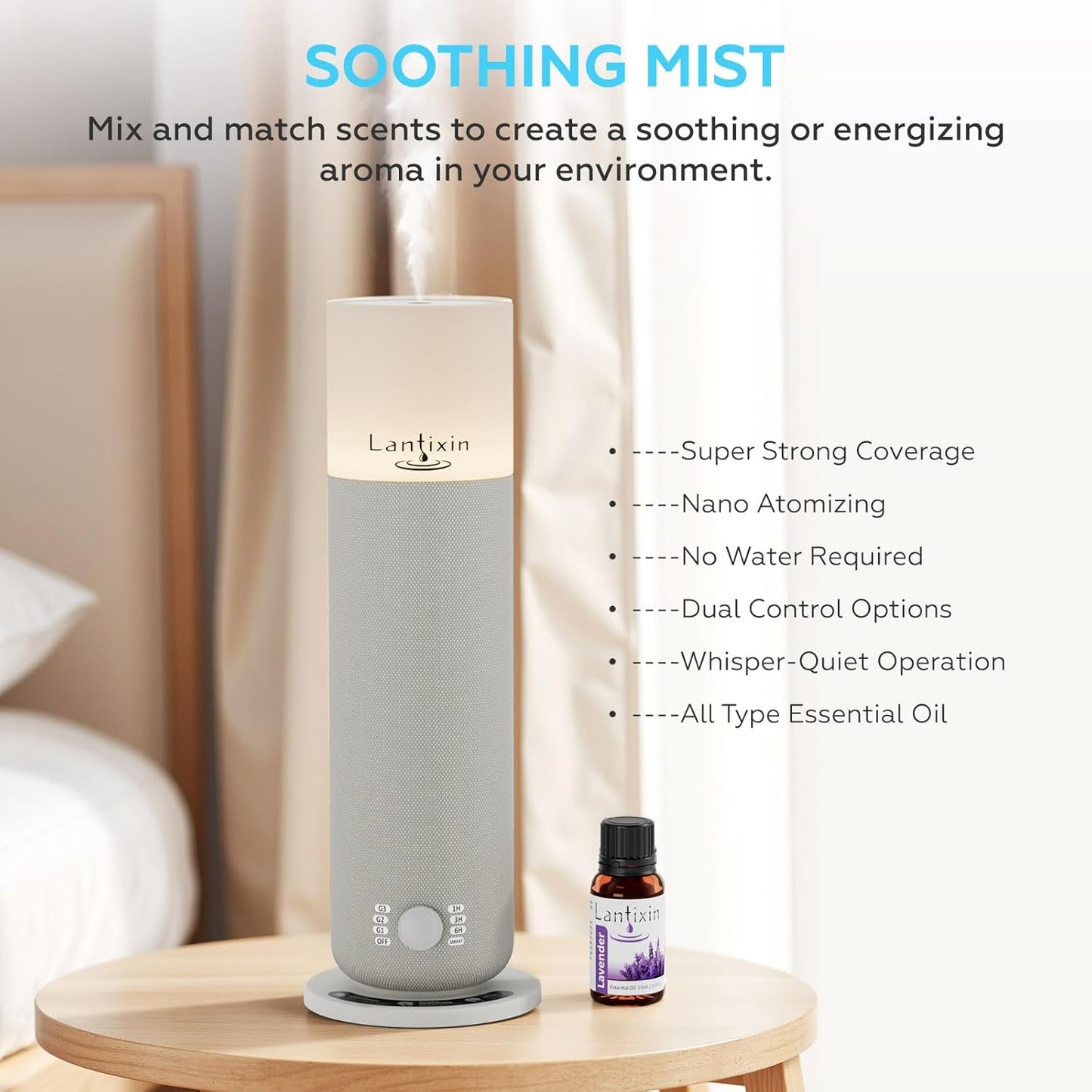 Lantixin Waterless Essential Oil Diffuser Nano Atomization Technology for Large Home-Adjustable and Long Lasting Air Diffuser for Hotel Office Bedroom Large Home (Yellow)