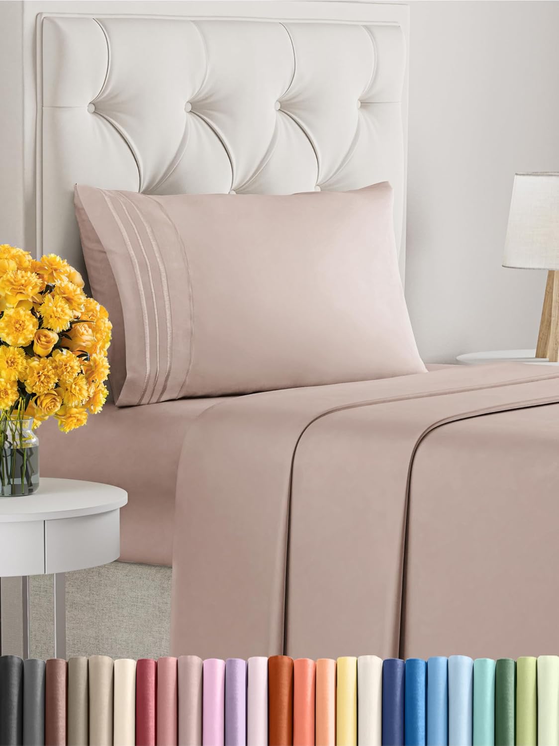 Twin XL Size 3 Piece Sheet Set - Extra Soft, Breathable & Cooling Sheets - Hotel Luxury Durable Bed Sheets for Women & Men - Deep Pockets, Easy-Fit & Wrinkle-Free Sheets - Dusty Pink Oeko-Tex Sheets