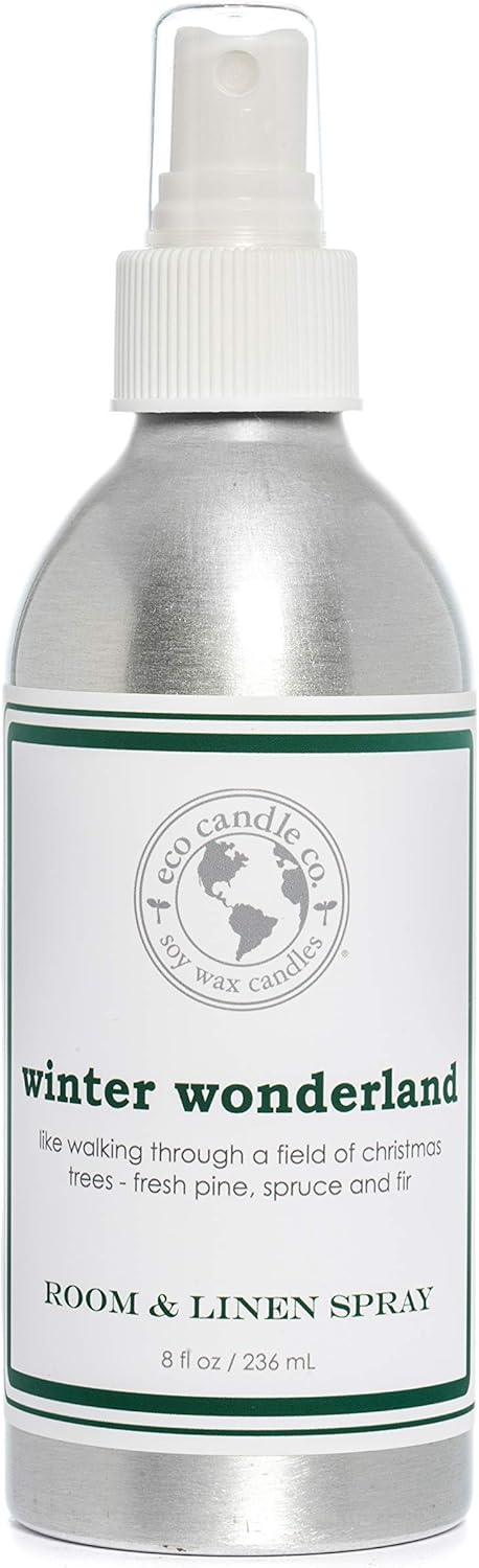 ECO CANDLE CO. Room & Linen Spray, Winter Wonderland, 8 oz. - Scents Of Pine, Spruce, & Fir - Recycled Aluminum Bottle, No Propellents, Pump Top, All Natural Ingredients