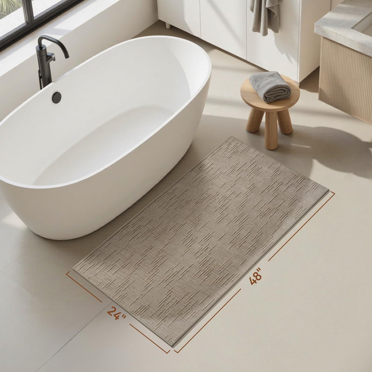 AMOAMI Bath Mat Non Slip Super Absorbent Quick Dry Bath Mats for Bathroom Floor Rubber Backing Washable Bathroom Rugs Modern Woven Jacquard Mat, Beside Tub Bath Rugs, 2'x4', Brown