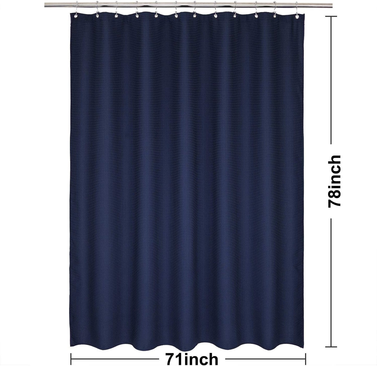Barossa Design Long Waffle Weave Shower Curtain 71" W x 78" H - Hotel Luxury Spa, 230 GSM Heavy Weighted Fabric, Water Repellent, Navy Blue, 71x78